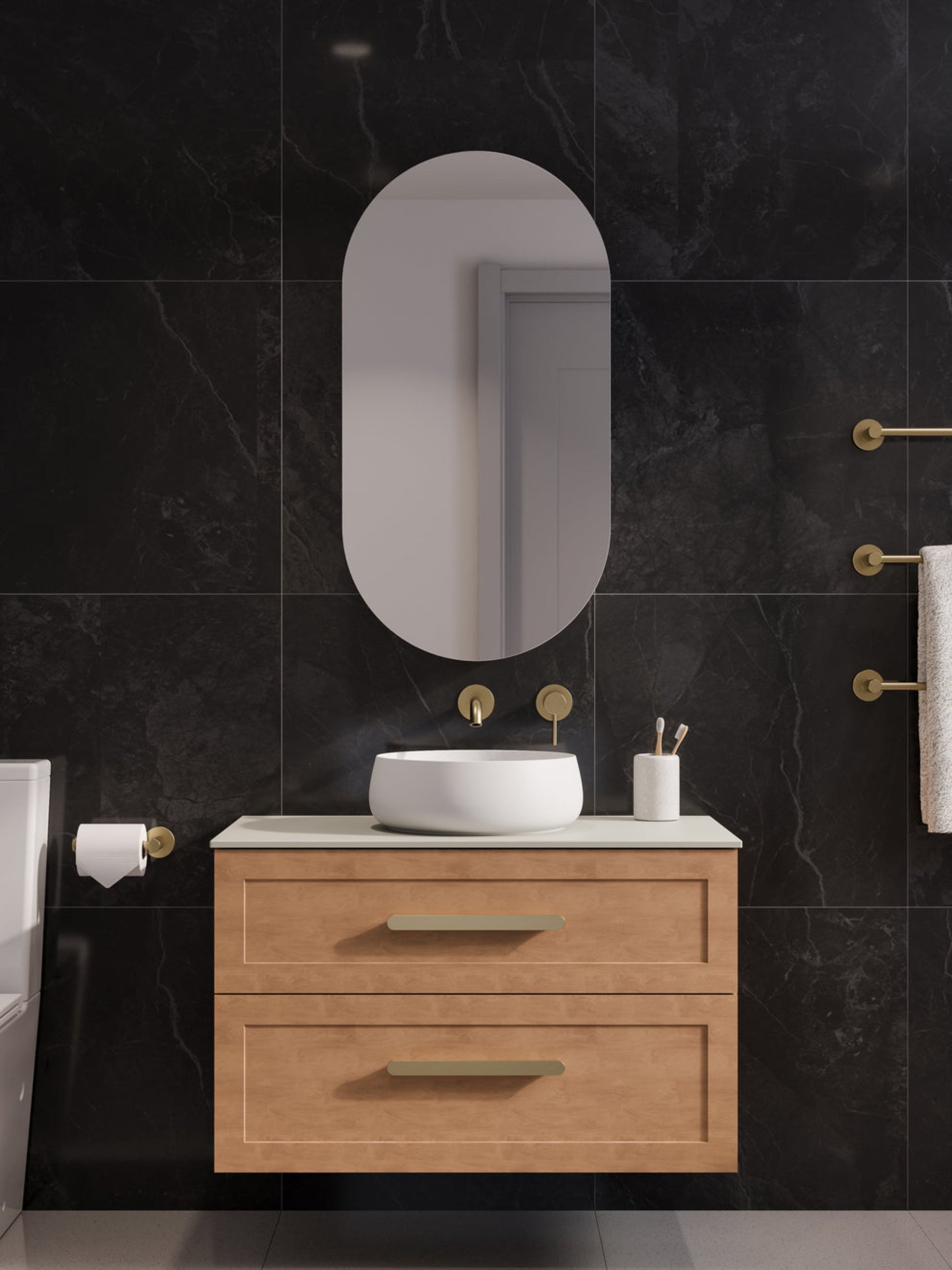 LINEARE 900 LOFT DOUBLE DRAWER BATHROOM VANITY - SOLID SLAB TOP DEVON OAK