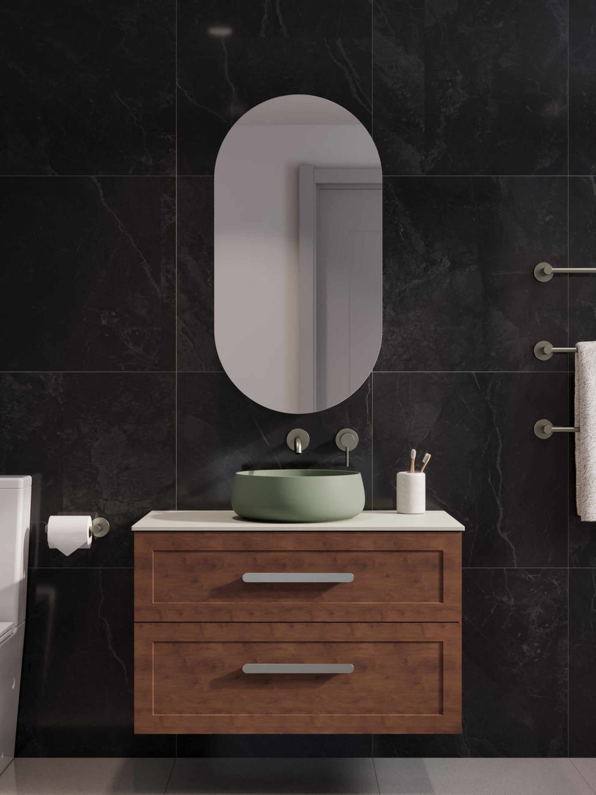 LINEARE 900 LOFT DOUBLE DRAWER BATHROOM VANITY - SOLID SLAB TOP WALNUT