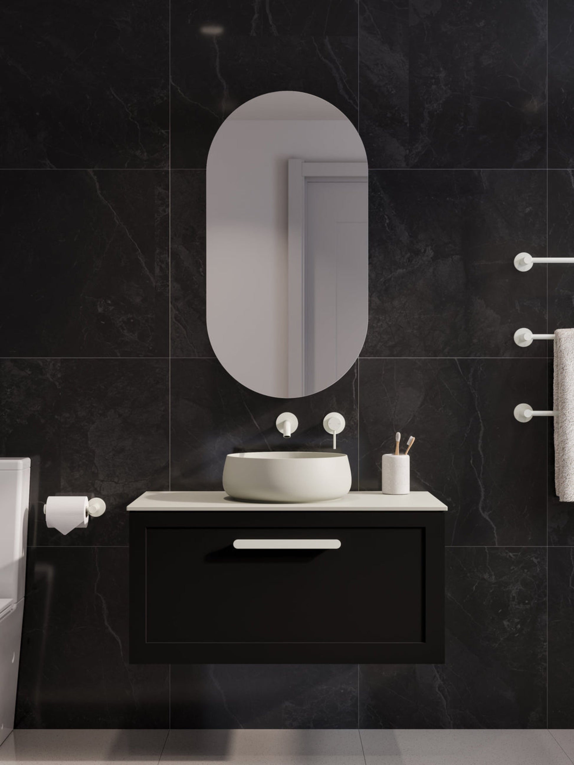 LINEARE 900 LOFT SINGLE DRAWER BATHROOM VANITY - SOLID SLAB TOP MATTE BLACK