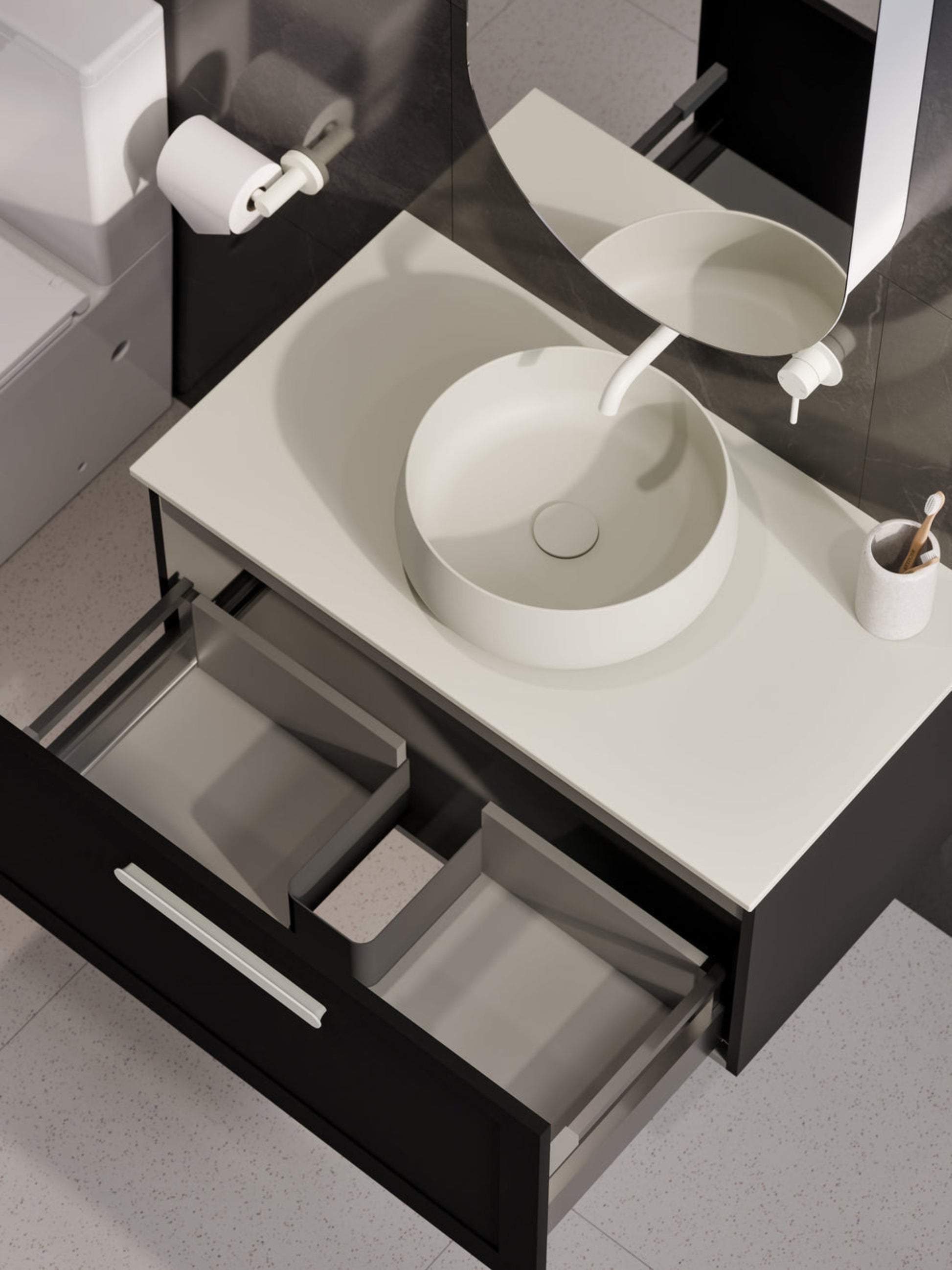 LINEARE 900 LOFT SINGLE DRAWER BATHROOM VANITY - SOLID SLAB TOP MATTE BLACK