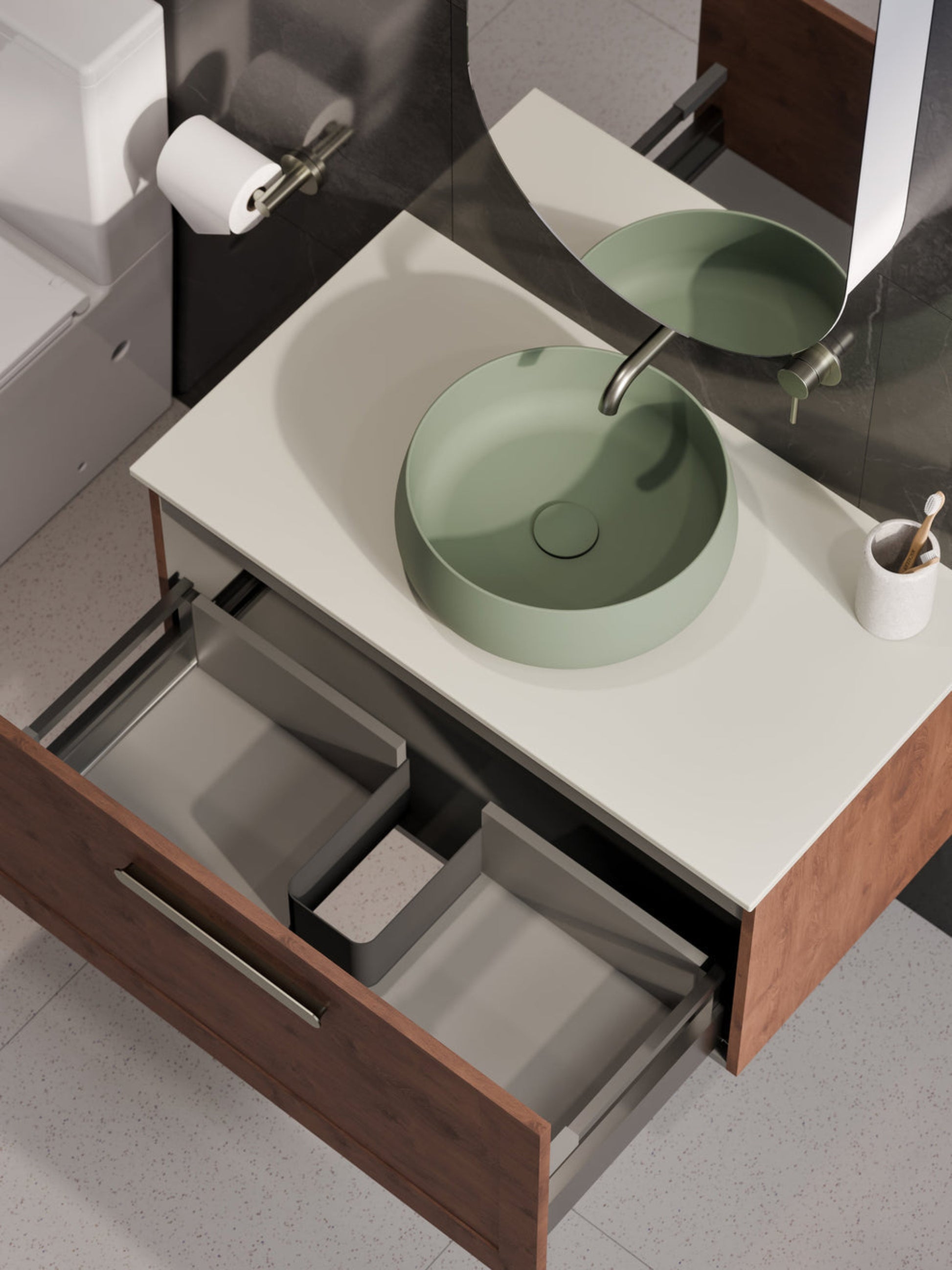 LINEARE 900 LOFT SINGLE DRAWER BATHROOM VANITY - SOLID SLAB TOP WALNUT