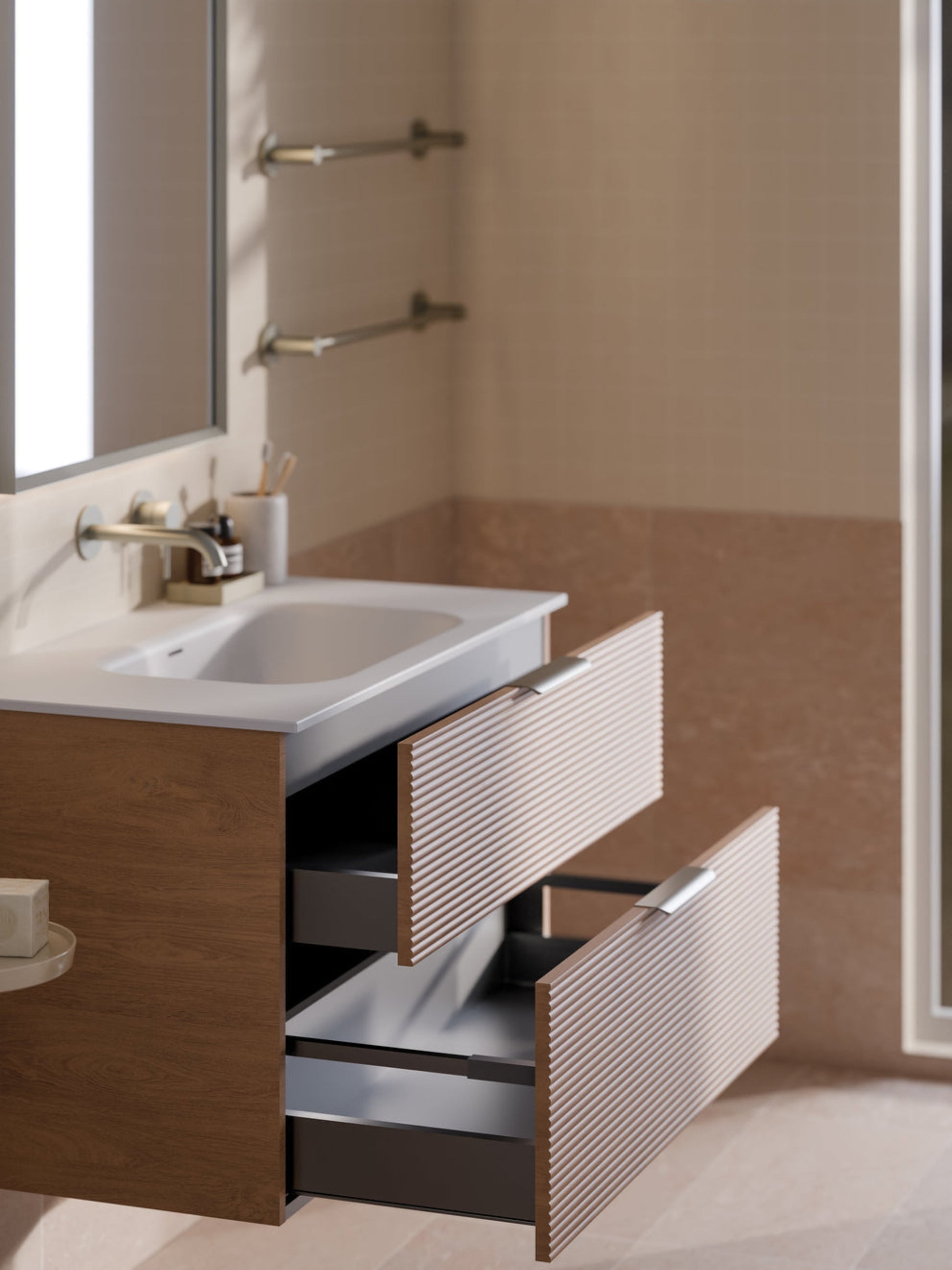 LINEARE 900 ORCHARD DOUBLE DRAWER BATHROOM VANITY DEVON OAK