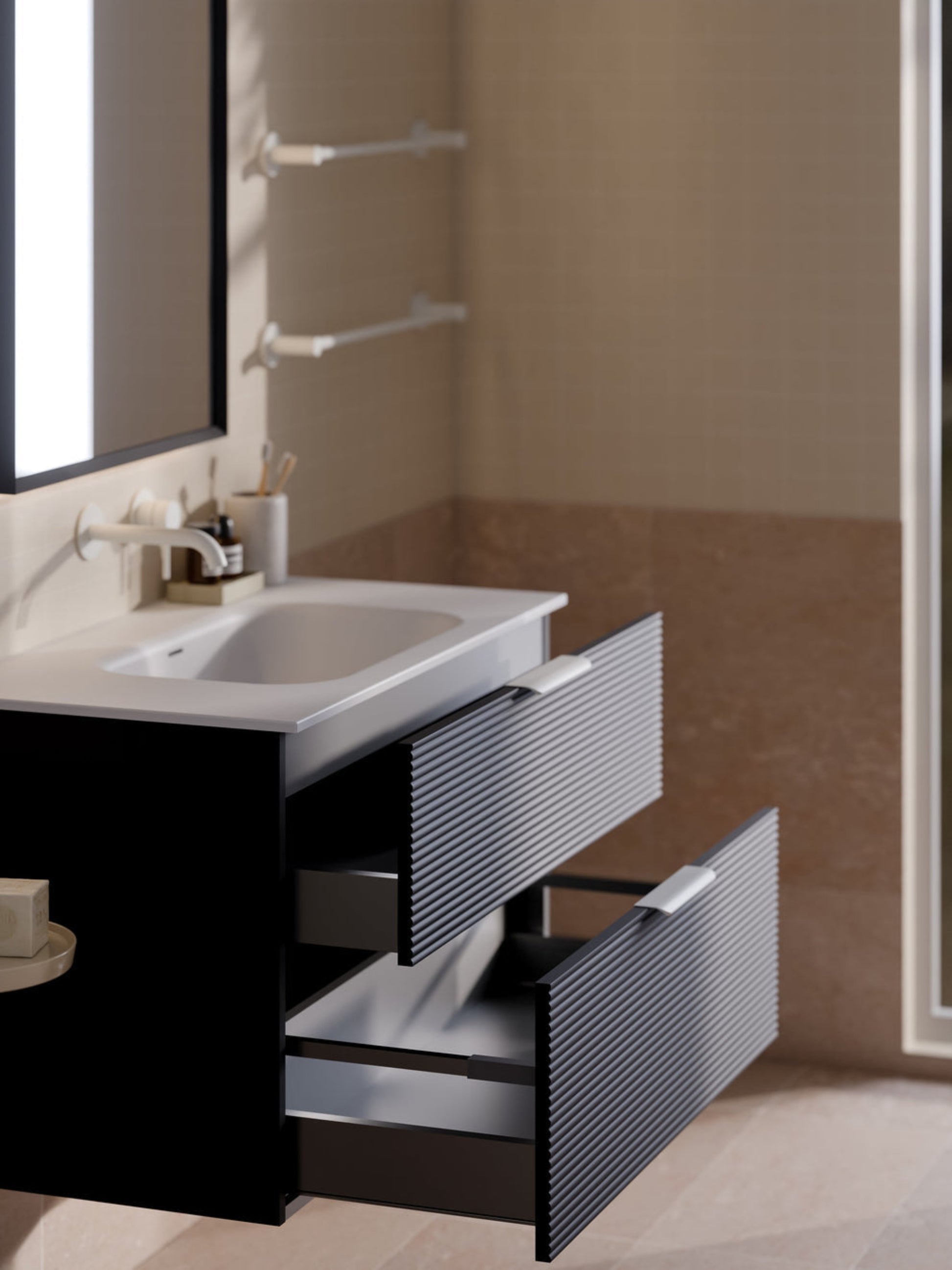 LINEARE 900 ORCHARD DOUBLE DRAWER VANITY MATTE BLACK