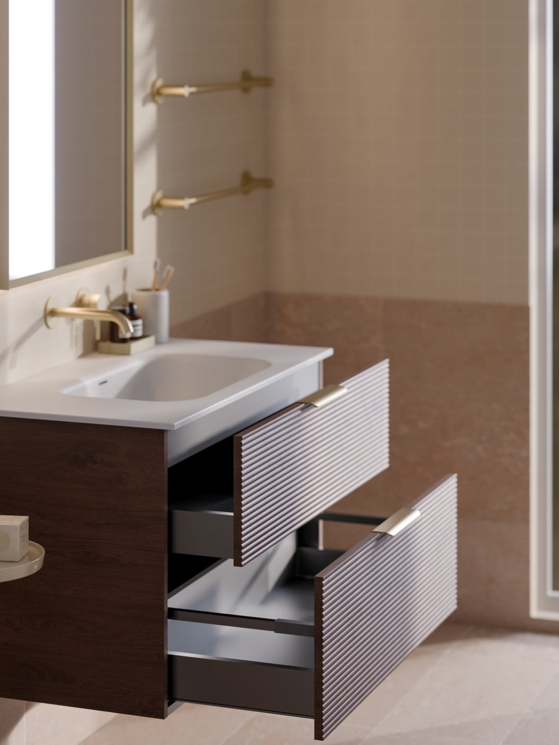 LINEARE 900 ORCHARD DOUBLE DRAWER BATHROOM VANITY WALNUT