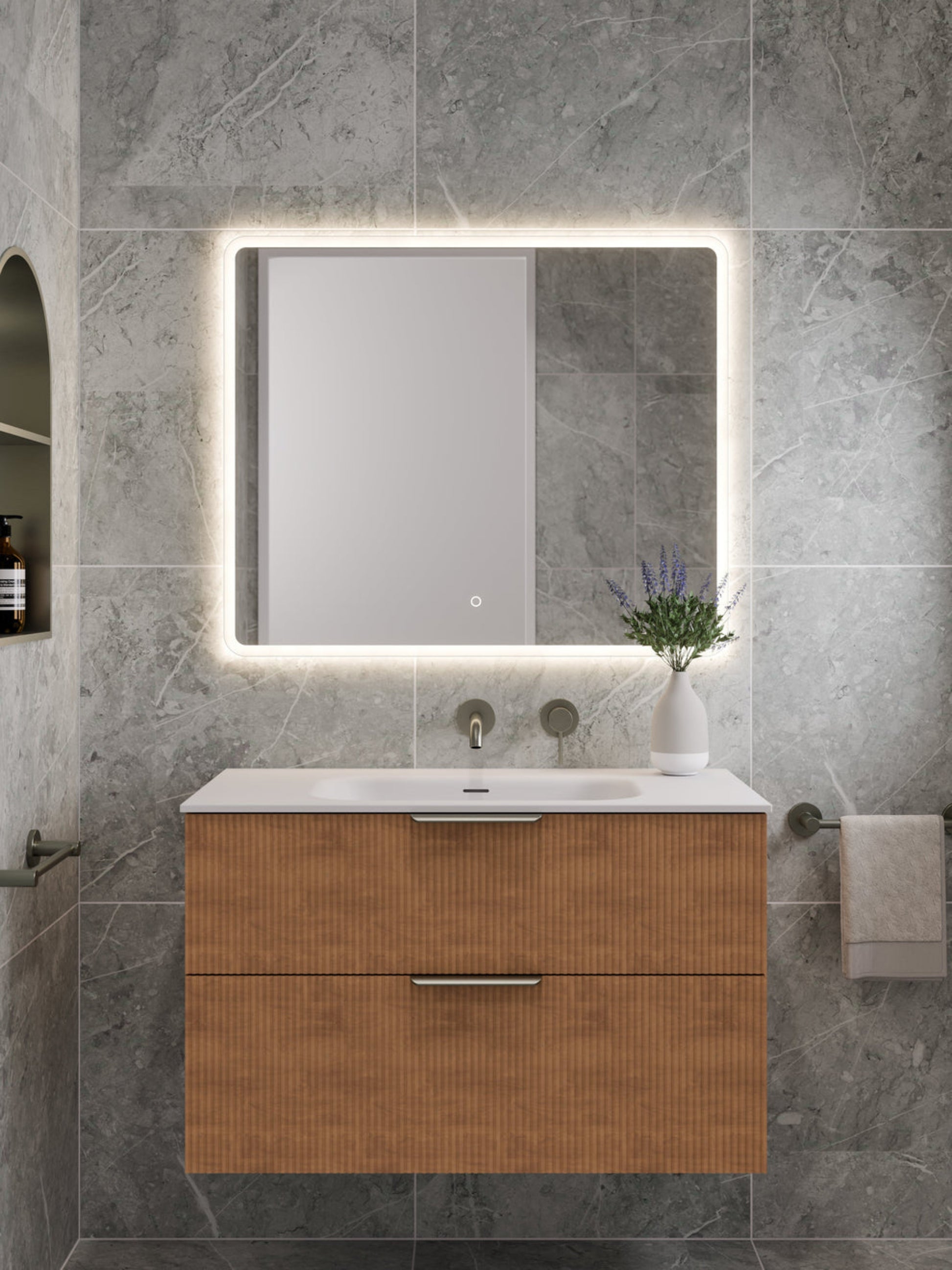 LINEARE 900 PILLAR DOUBLE DRAWER BATHROOM VANITY DEVON OAK