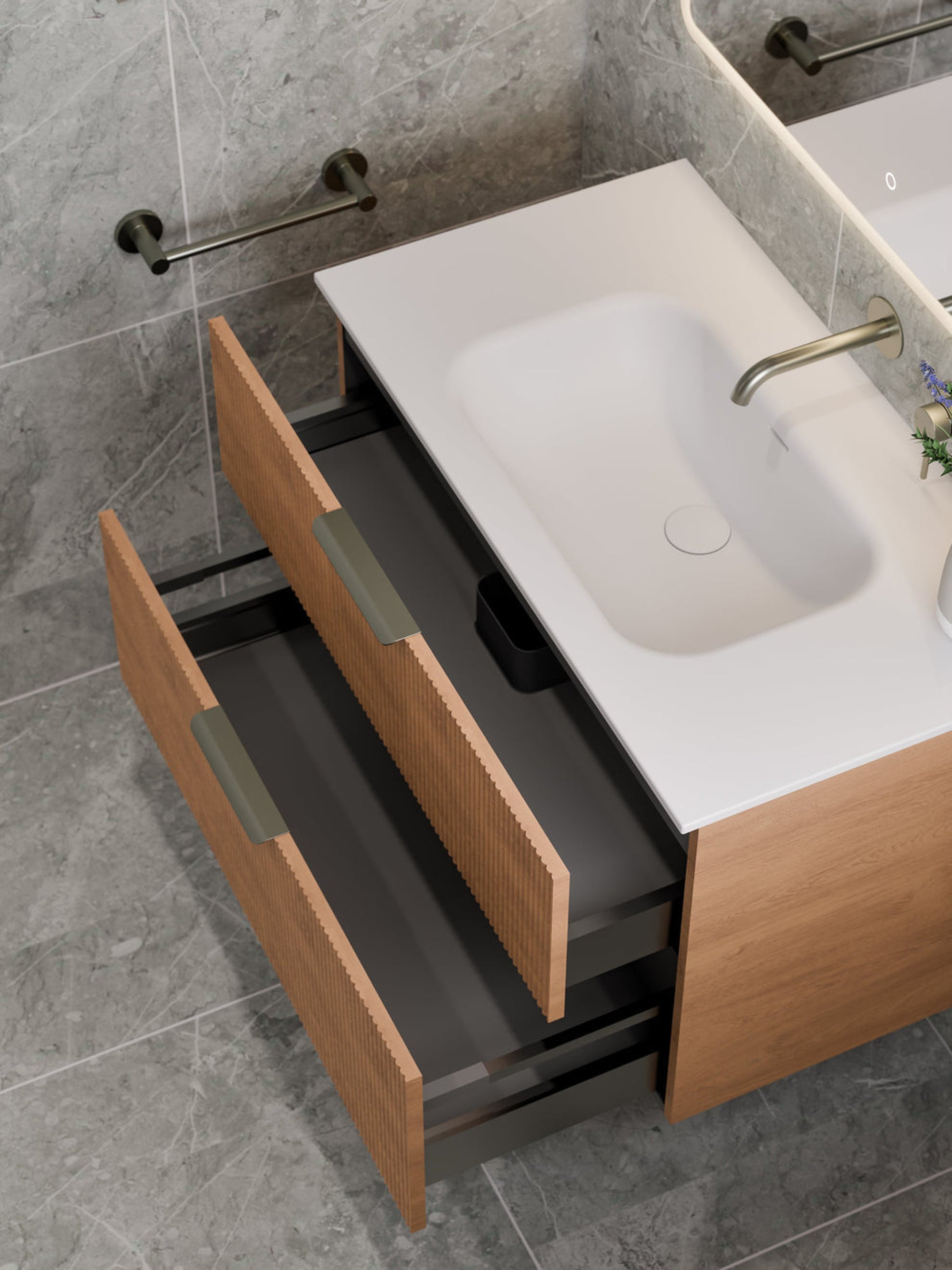LINEARE 900 PILLAR DOUBLE DRAWER BATHROOM VANITY DEVON OAK