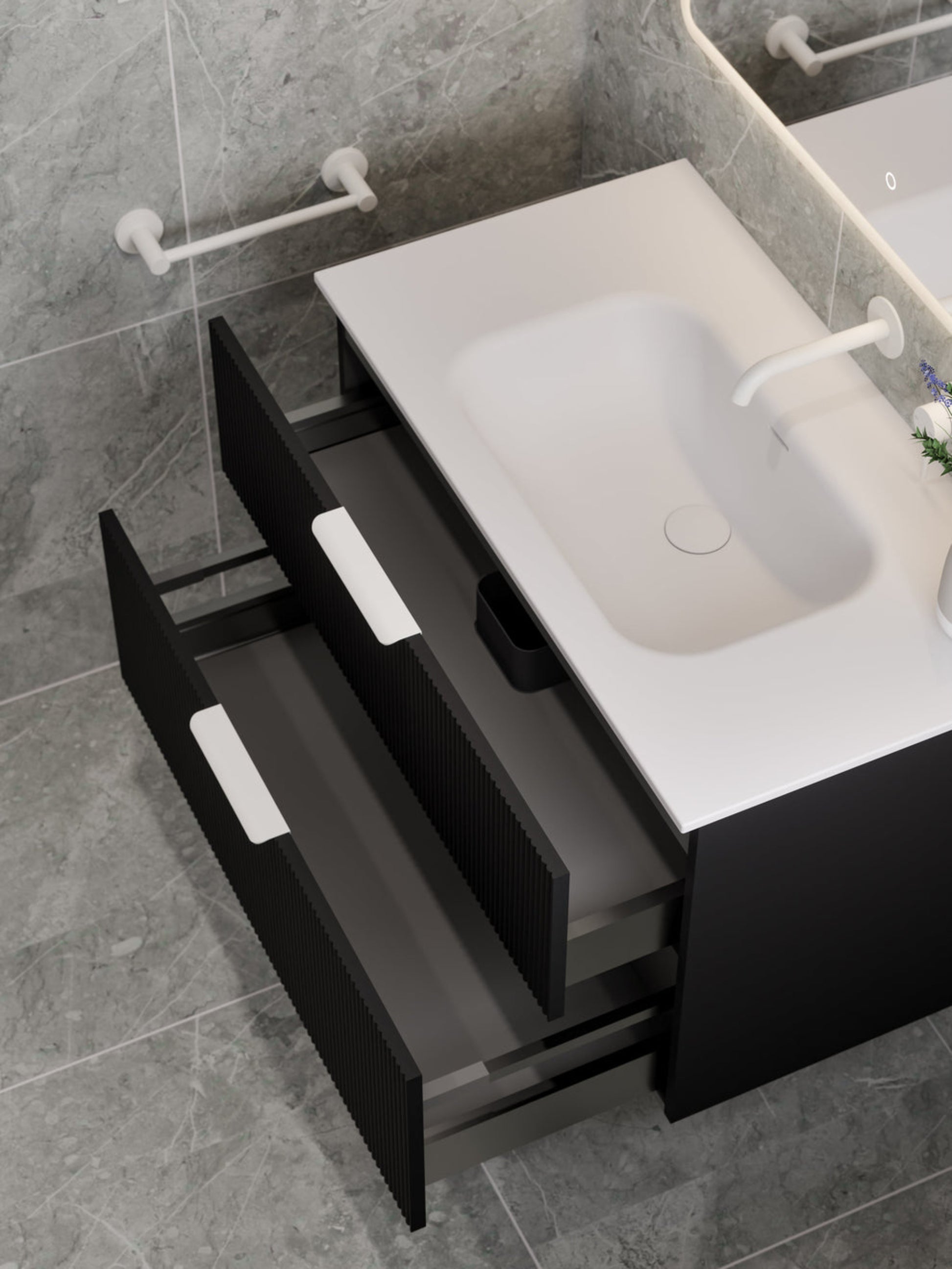 LINEARE 900 PILLAR DOUBLE DRAWER BATHROOM VANITY MATTE BLACK