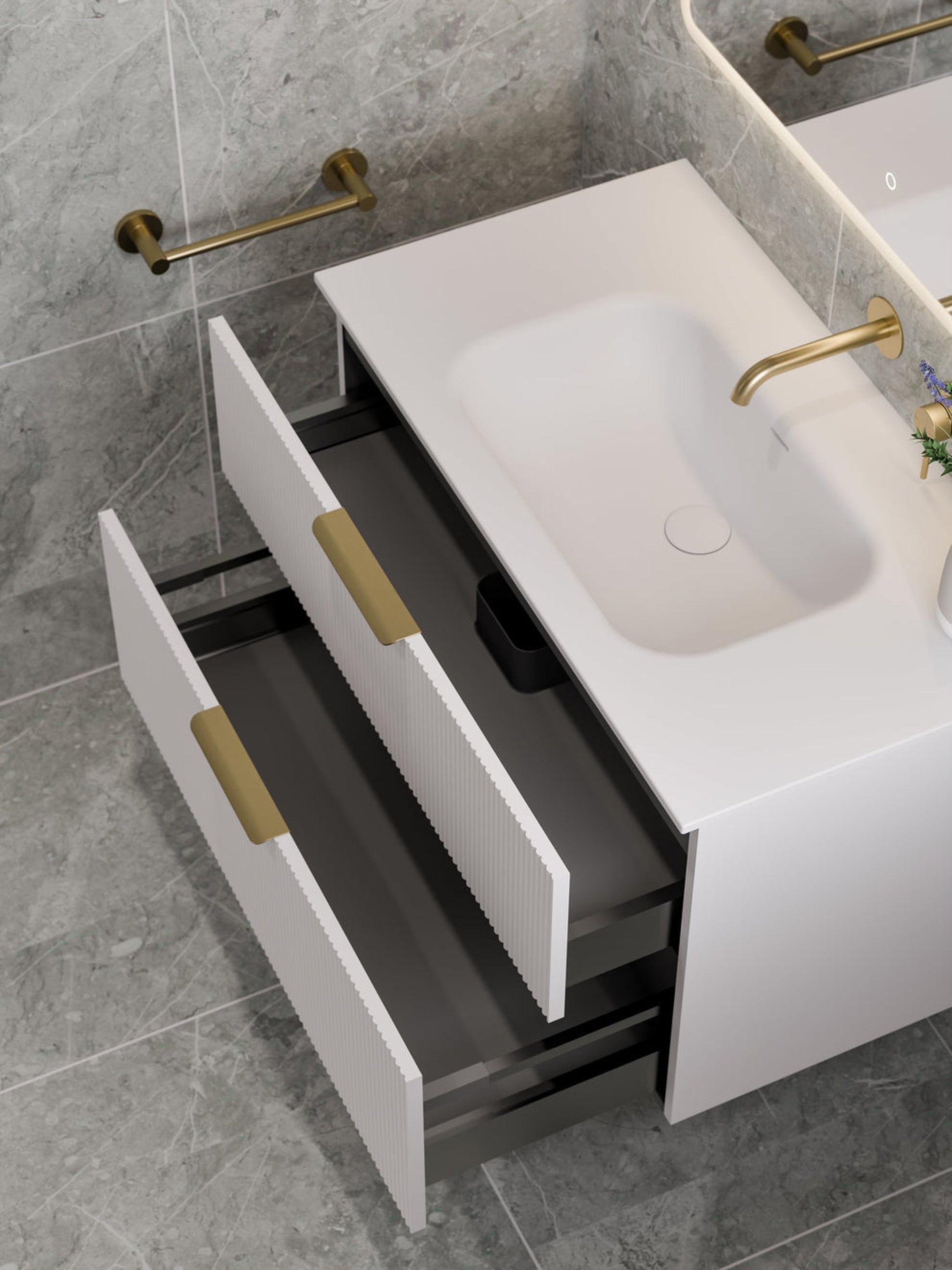 LINEARE 900 PILLAR DOUBLE DRAWER BATHROOM VANITY MATTE WHITE