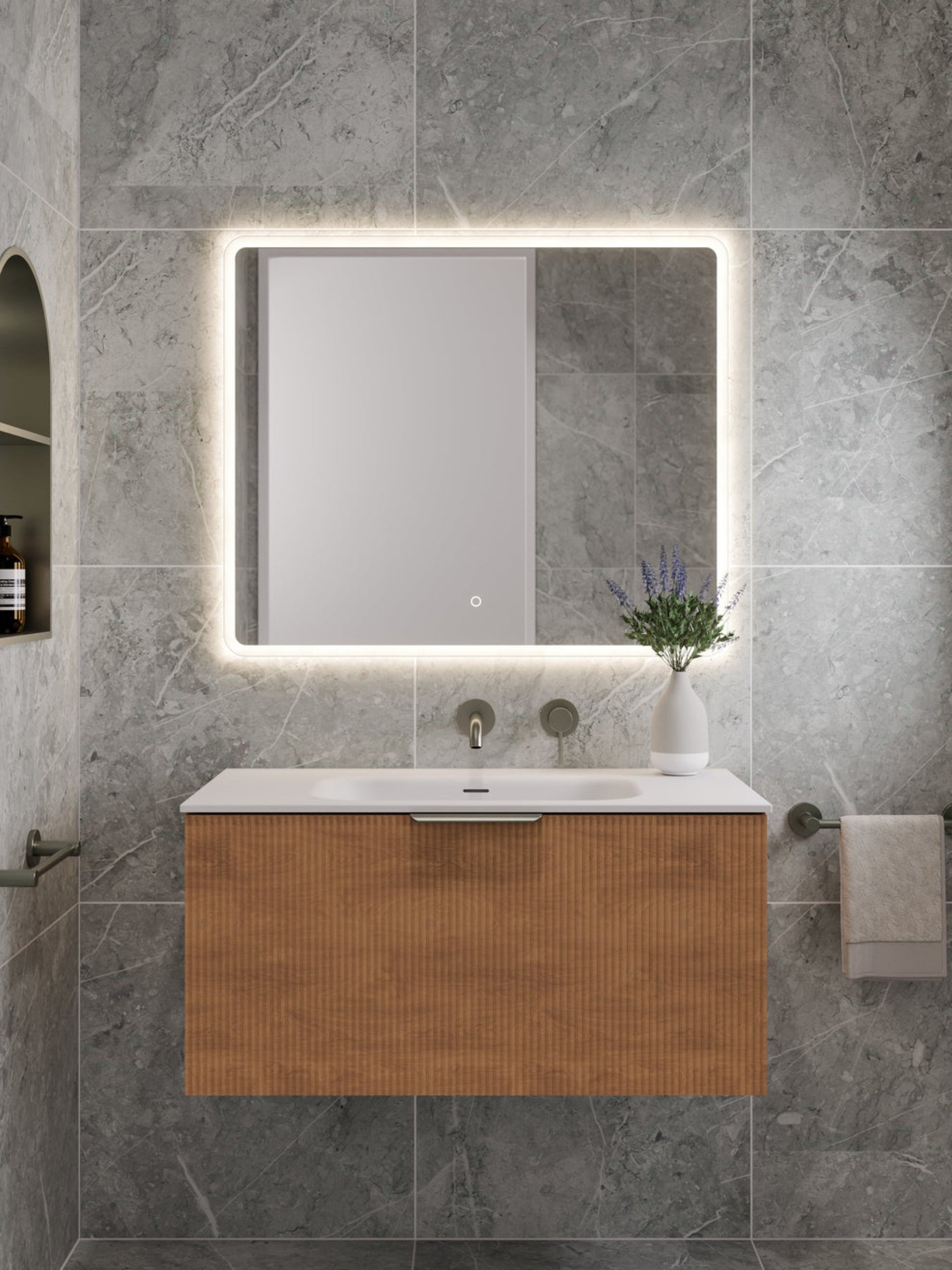 LINEARE 900 PILLAR SINGLE DRAWER BATHROOM VANITY DEVON OAK