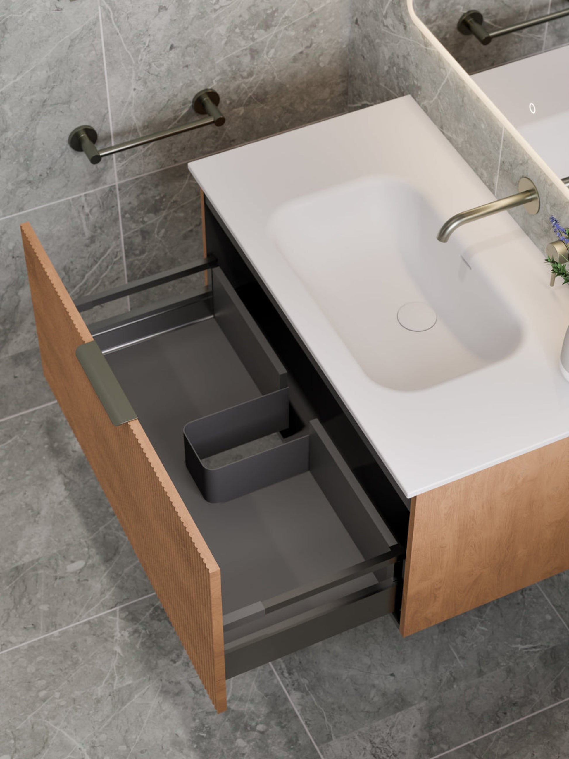 LINEARE 900 PILLAR SINGLE DRAWER BATHROOM VANITY DEVON OAK