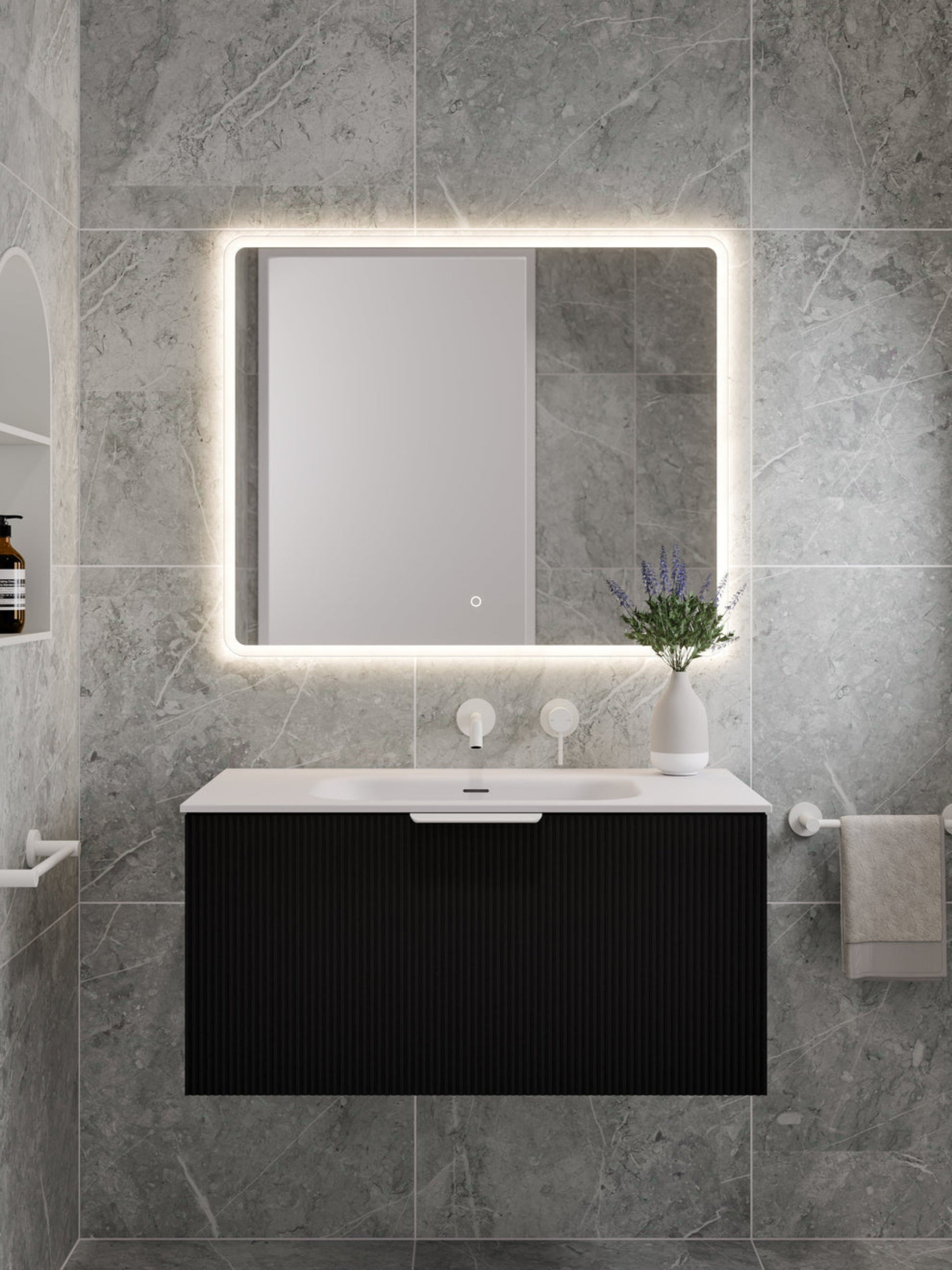 LINEARE 900 PILLAR SINGLE DRAWER BATHROOM VANITY MATTE BLACK