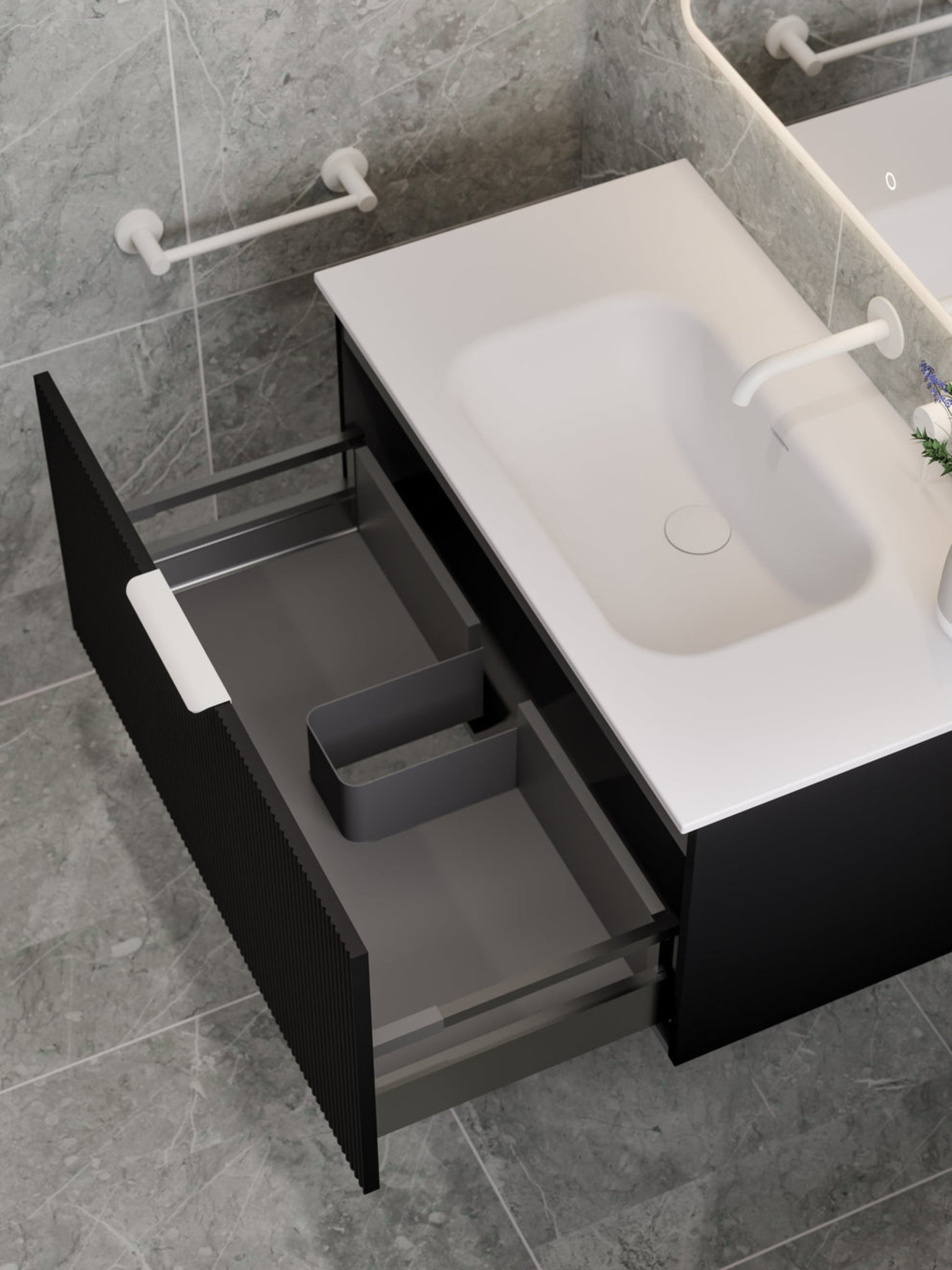 LINEARE 900 PILLAR SINGLE DRAWER BATHROOM VANITY MATTE BLACK