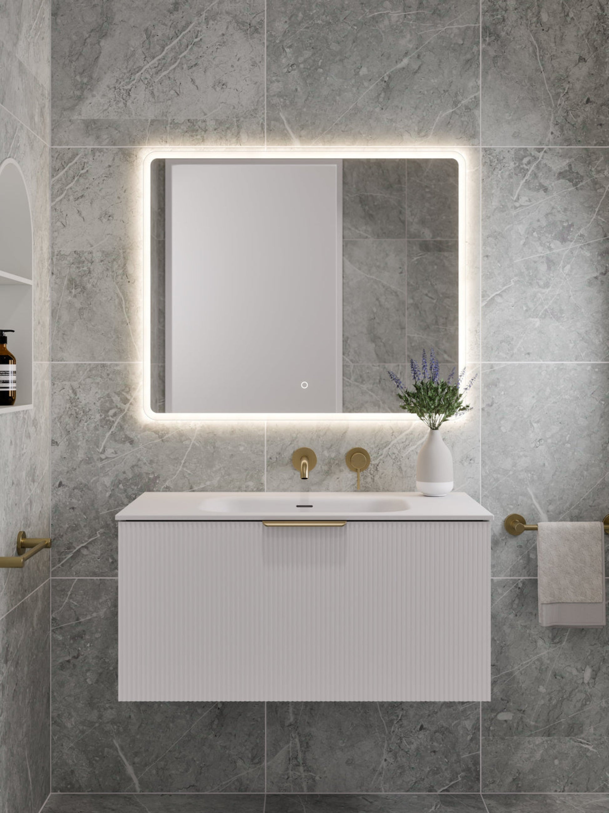 LINEARE 900 PILLAR SINGLE DRAWER BATHROOM VANITY MATT WHITE