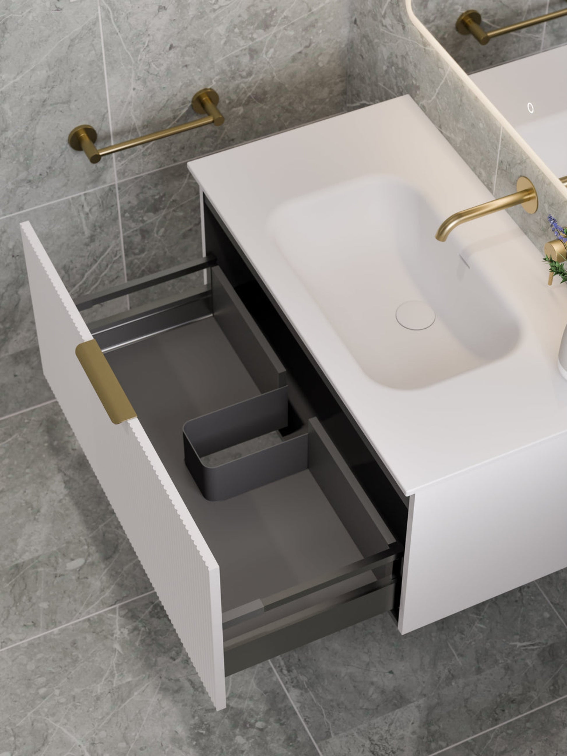 LINEARE 900 PILLAR SINGLE DRAWER BATHROOM VANITY MATTE WHITE