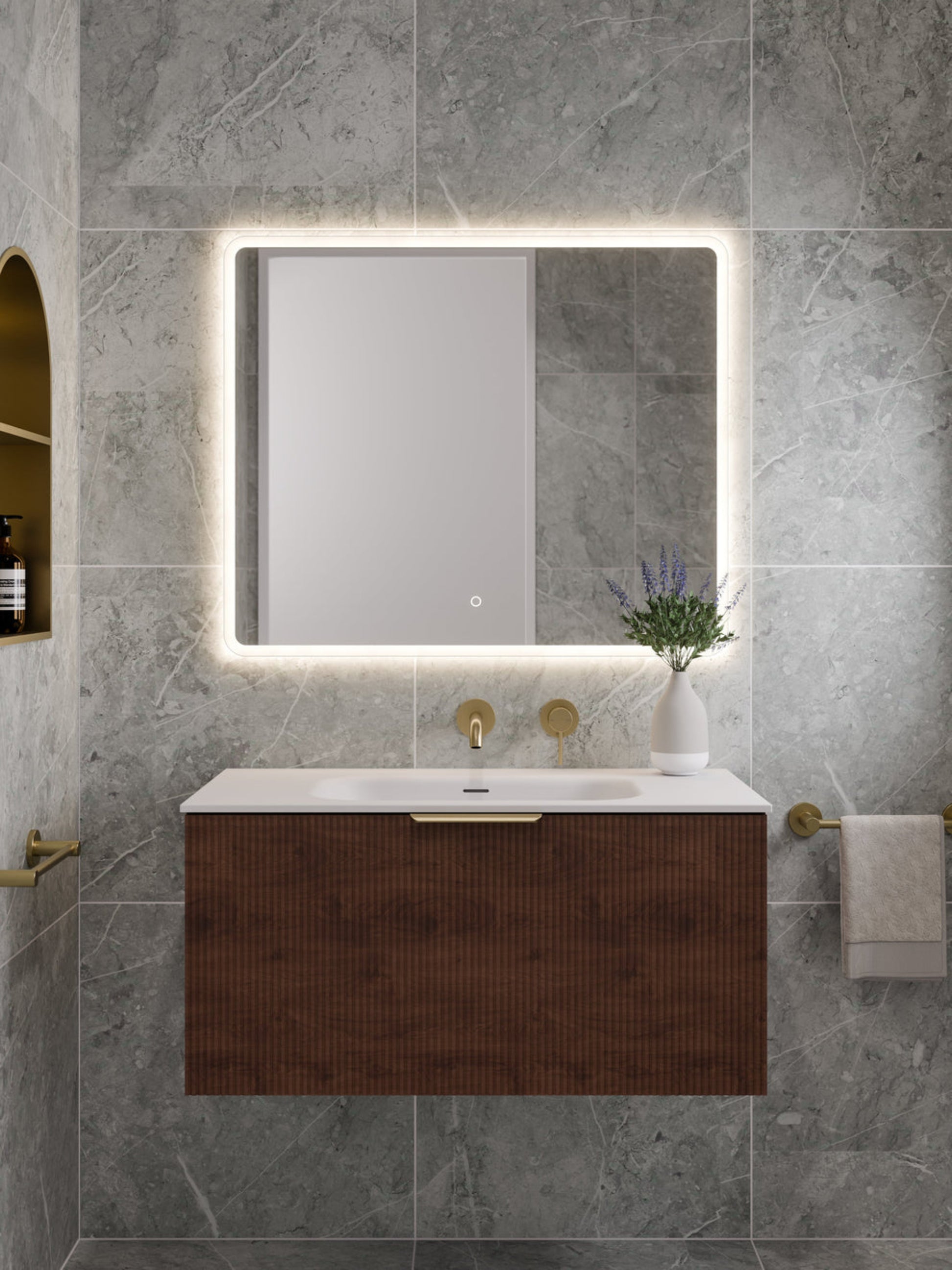 LINEARE 900 PILLAR SINGLE DRAWER BATHROOM VANITY WALNUT