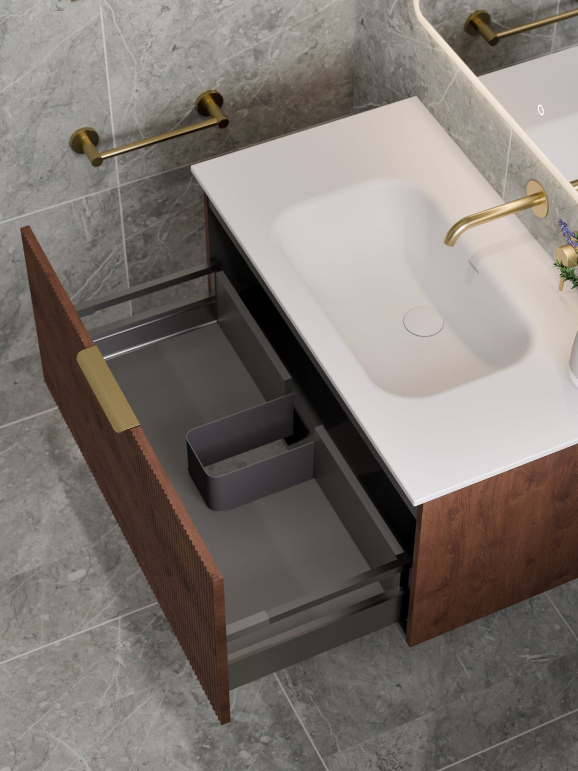 LINEARE 900 PILLAR SINGLE DRAWER BATHROOM VANITY WALNUT