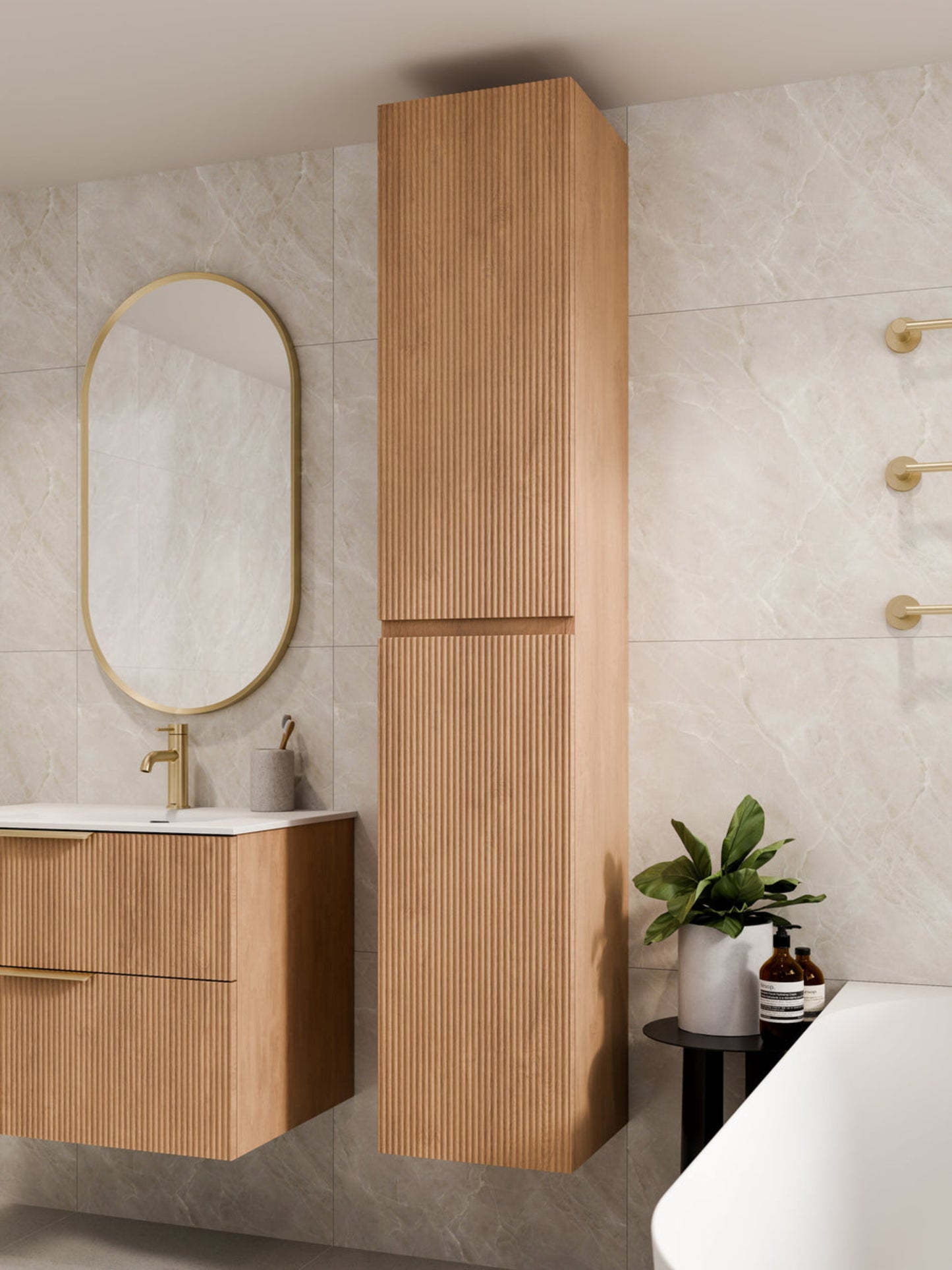 LINEARE BATHROOM PILLAR TOWER CABINET DEVON OAK