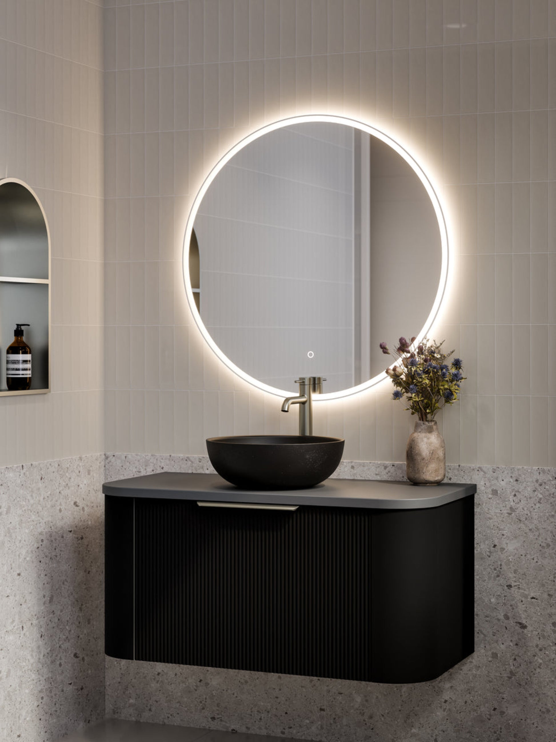 NATURE 1000 PILLAR BATHROOM VANITY - SOLID SLAB TOP MATTE BLACK