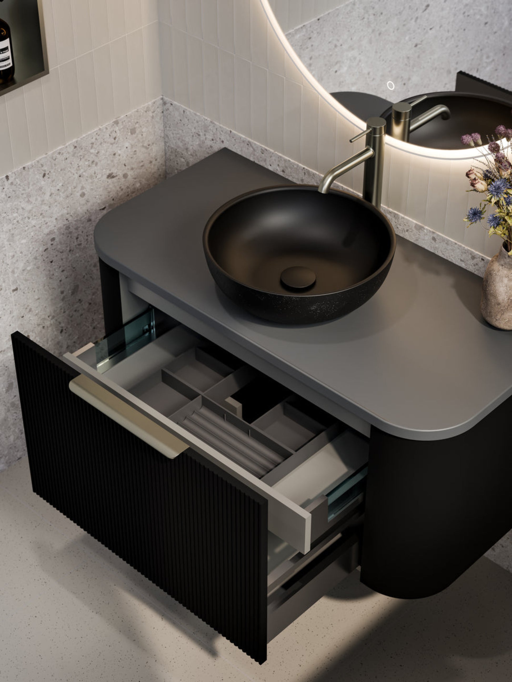 NATURE 1000 PILLAR BATHROOM VANITY - SOLID SLAB TOP MATTE BLACK