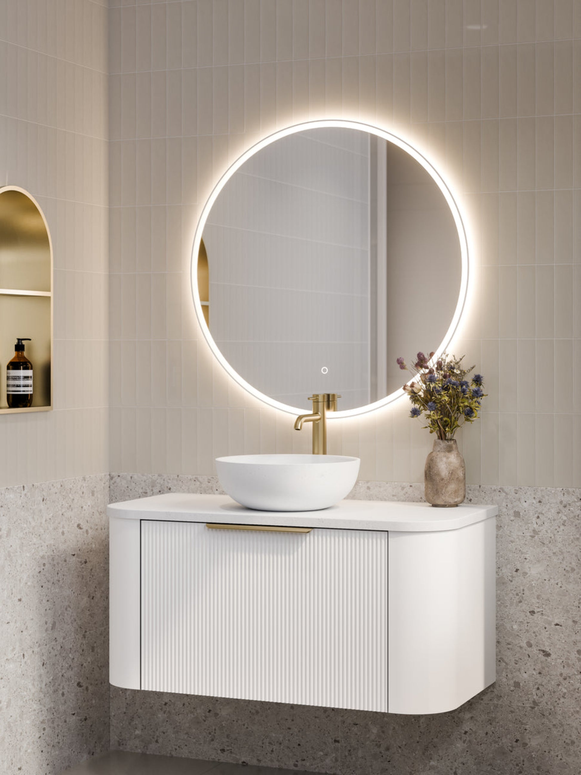 NATURE 1000 PILLAR BATHROOM VANITY - SOLID SLAB TOP MATTE WHITE