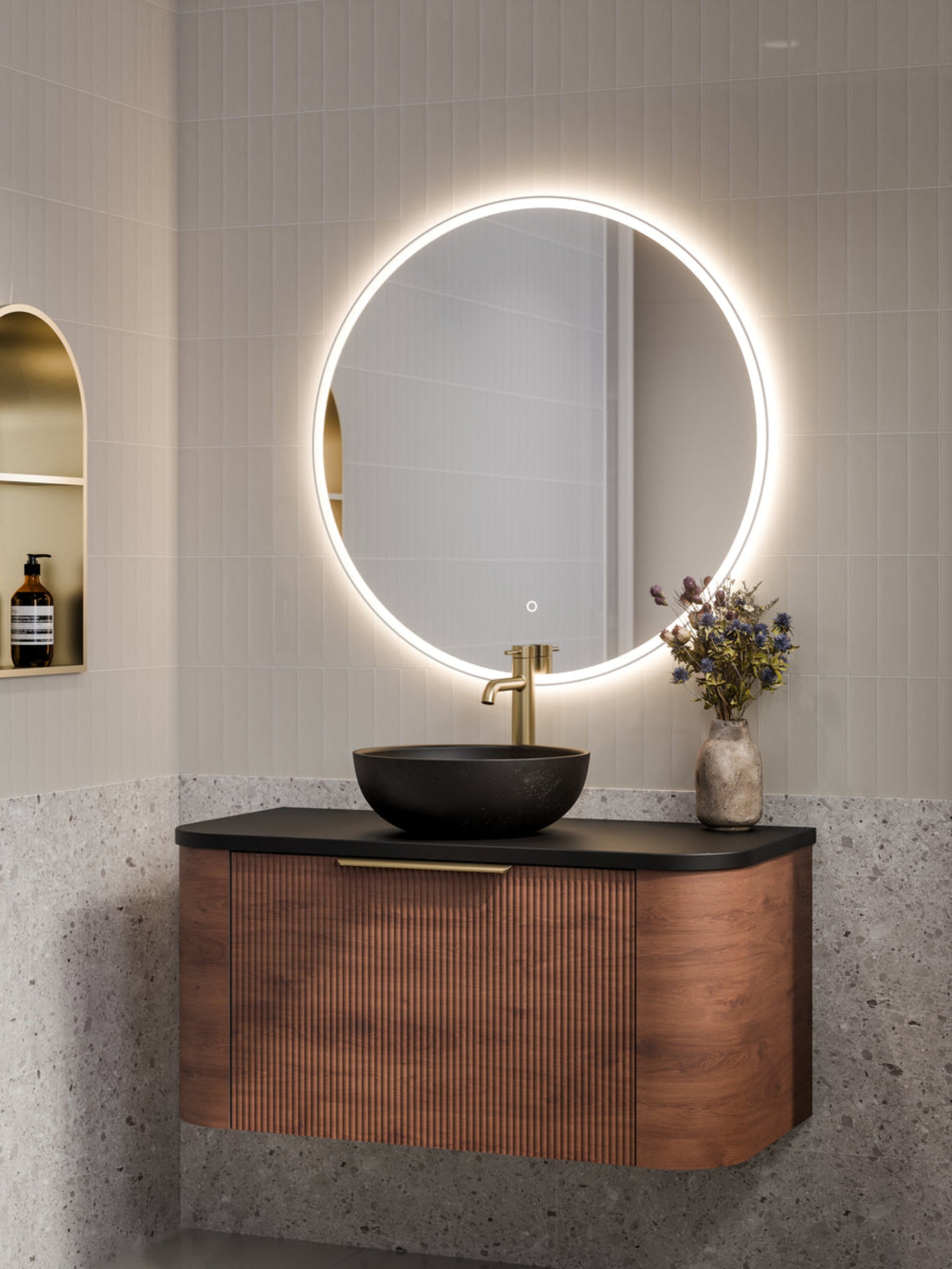 NATURE 1000 PILLAR BATHROOM VANITY - SOLID SLAB TOP WALNUT