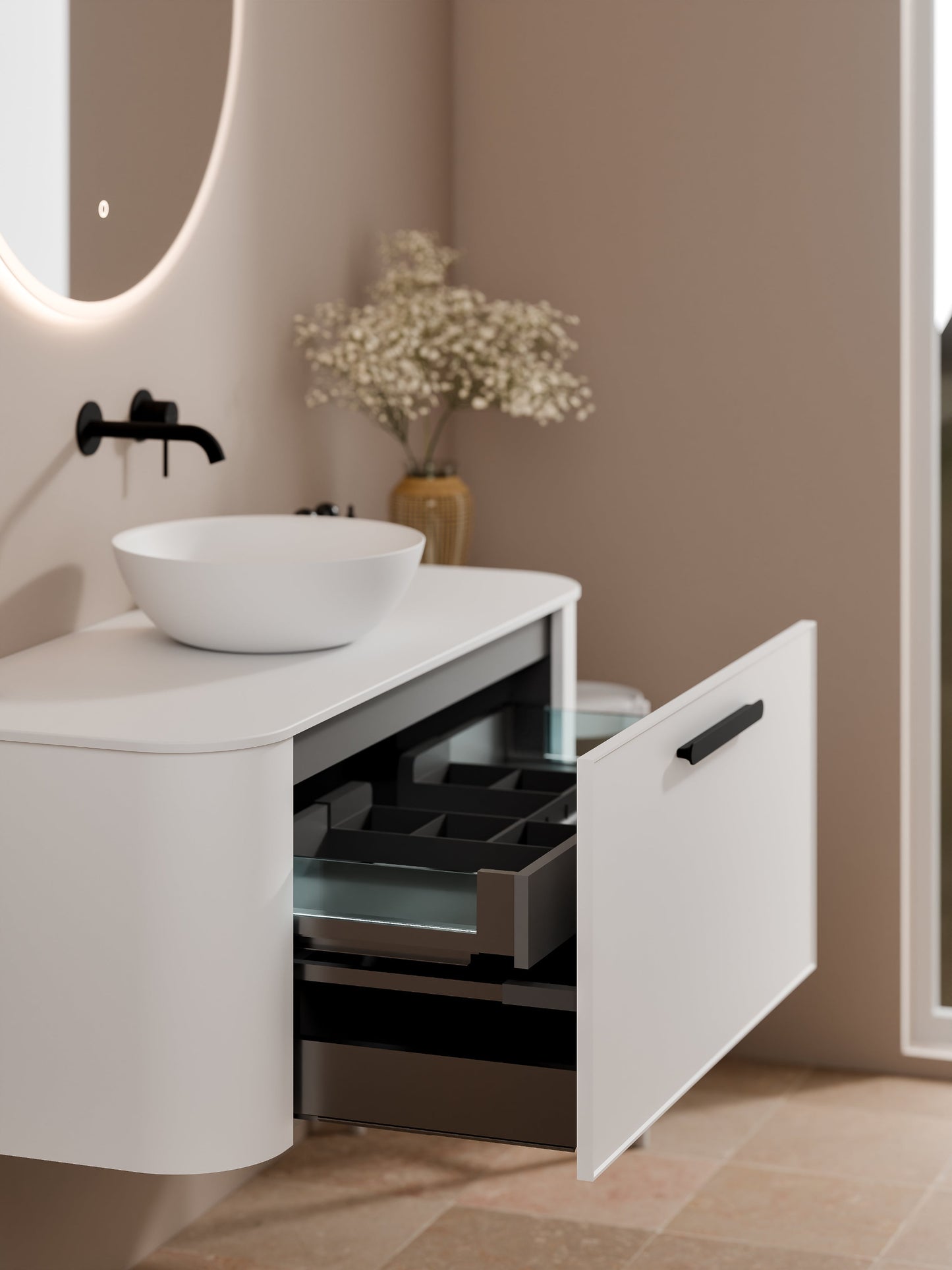 NATURE 1200 AXEL BATHROOM VANITY - SOLID SLAB TOP MATTE WHITE
