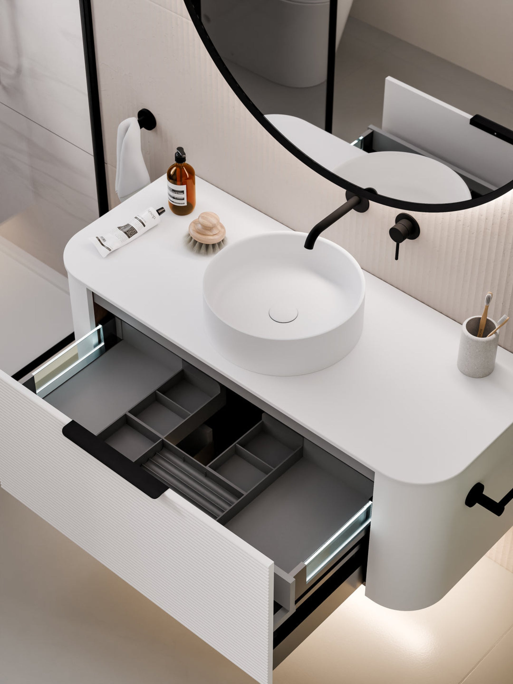 NATURE 1200 ORCHARD BATHROOM VANITY - SOLID SLAB TOP MATTE WHITE