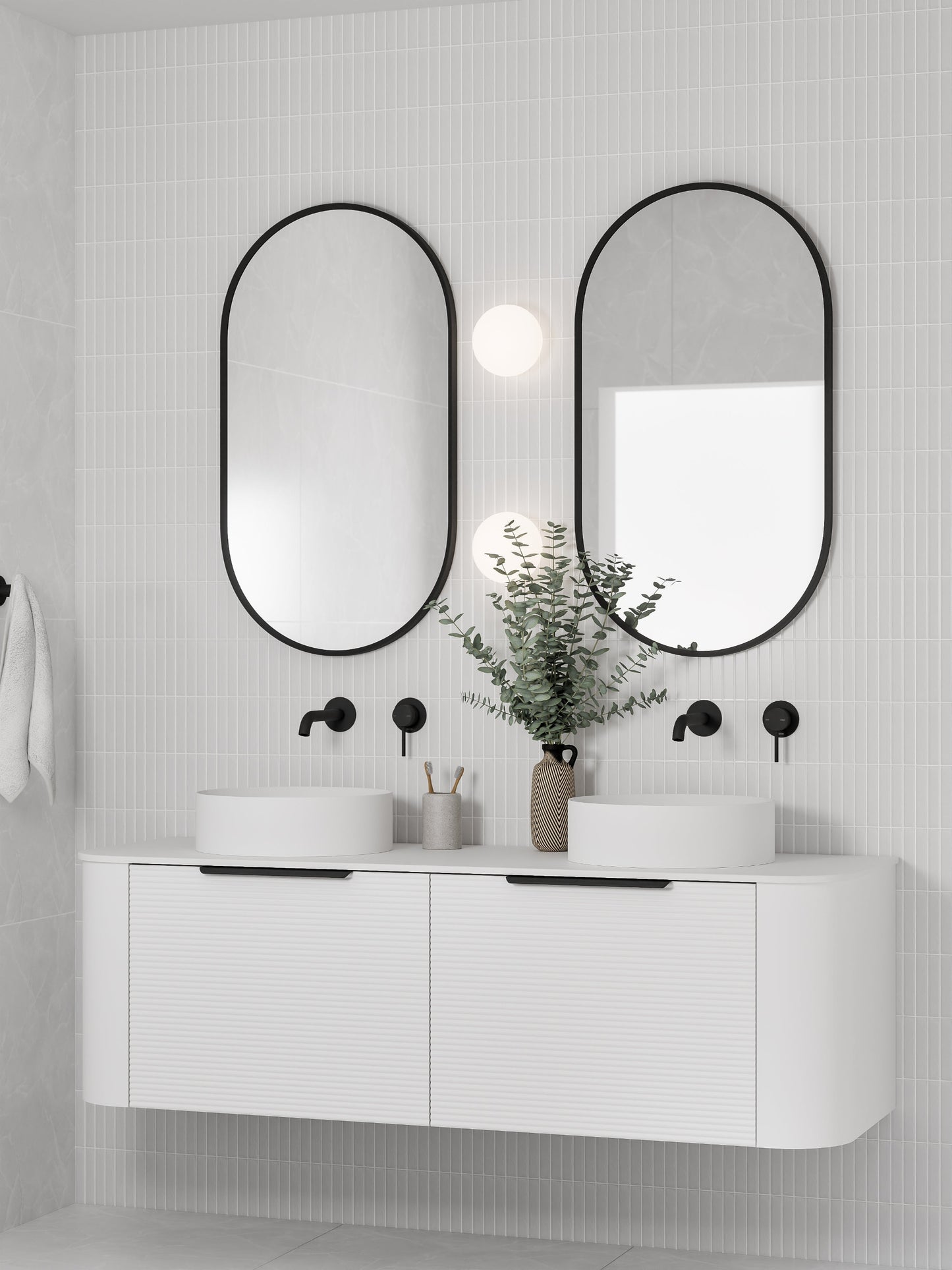 NATURE 1500 ORCHARD BATHROOM VANITY - SOLID SLAB TOP MATTE WHITE