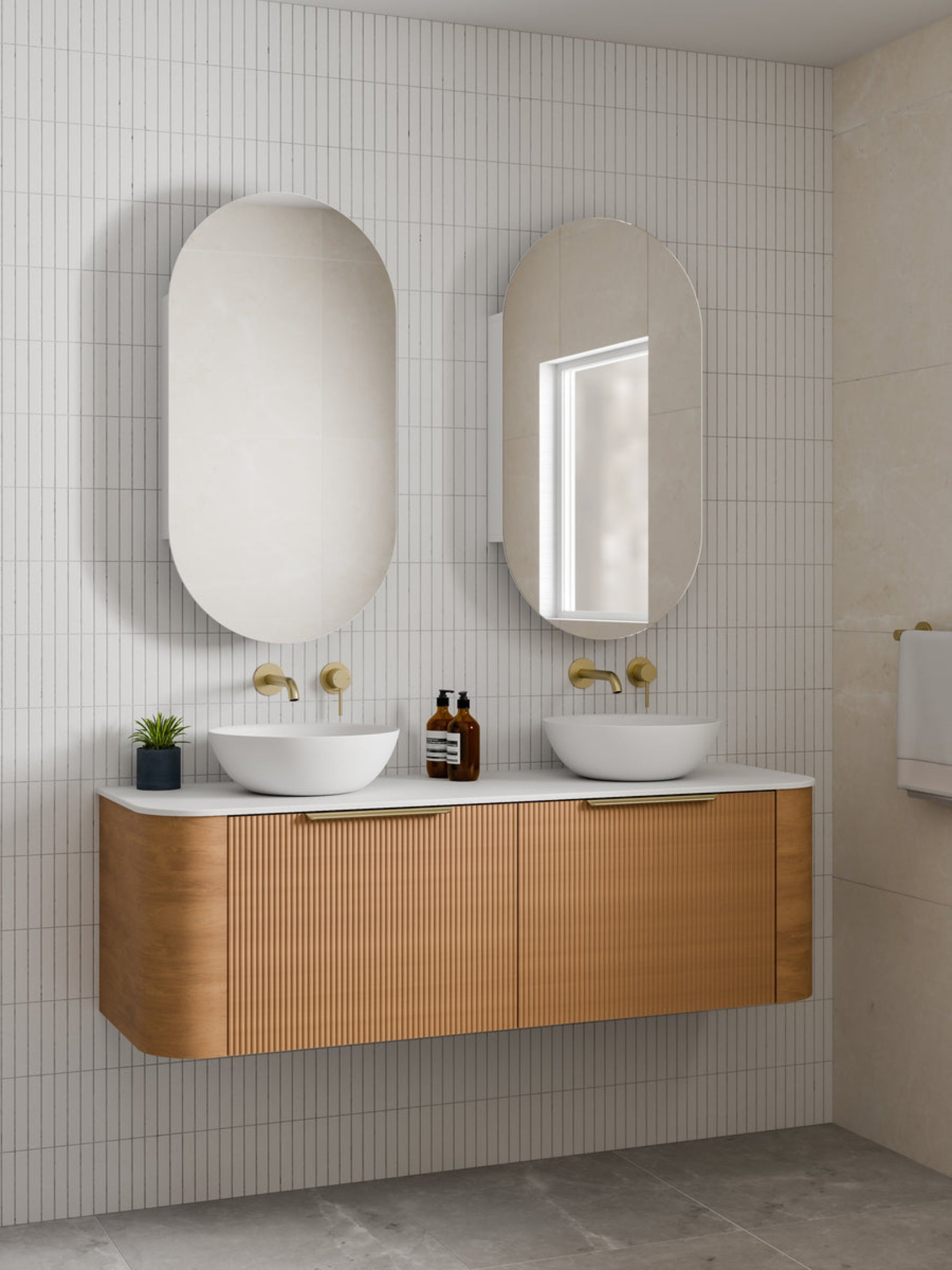 NATURE 1500 PILLAR BATHROOM VANITY - SOLID SLAB TOP DEVON OAK