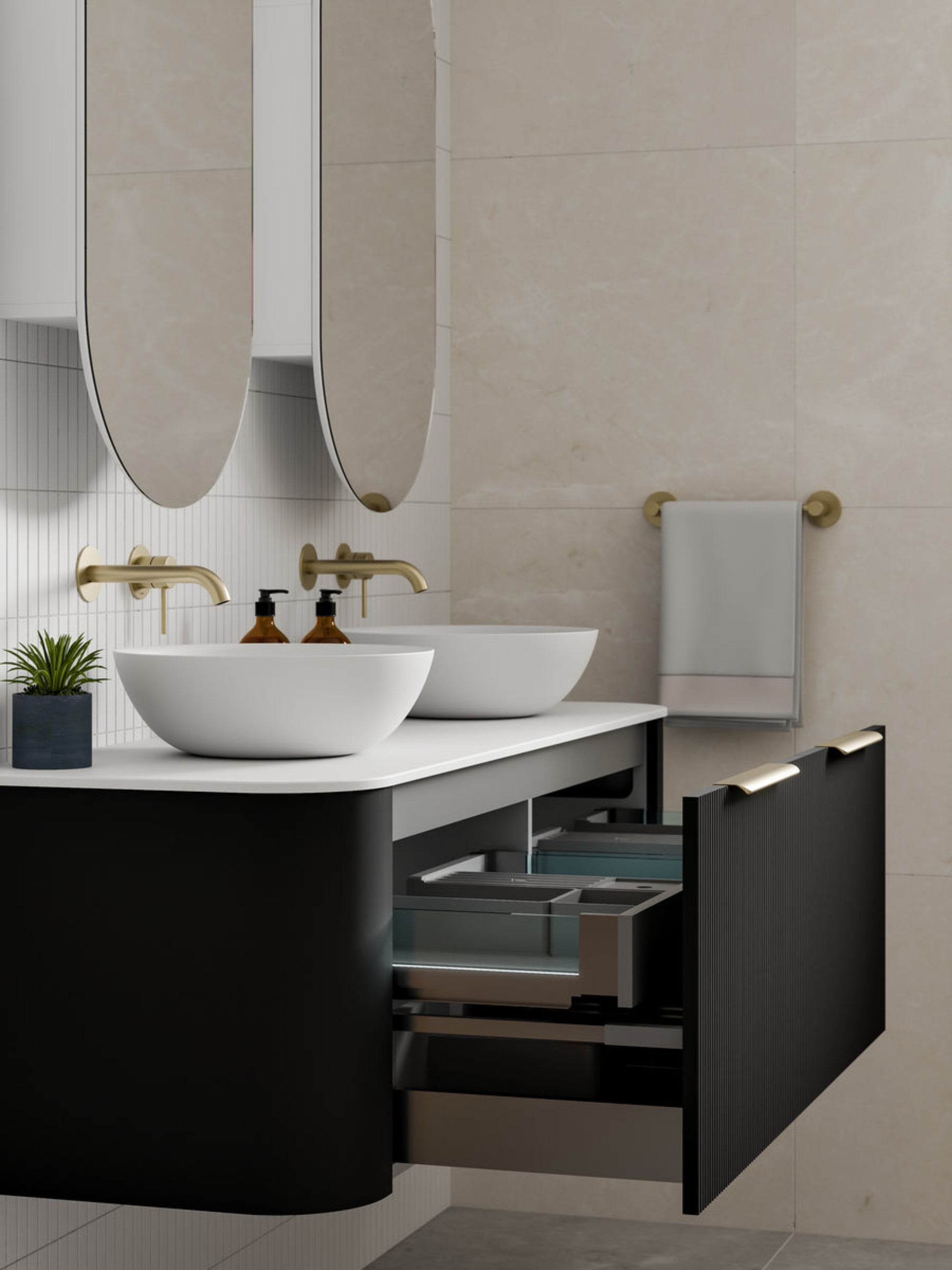 NATURE 1500 PILLAR BATHROOM VANITY - SOLID SLAB TOP MATTE BLACK