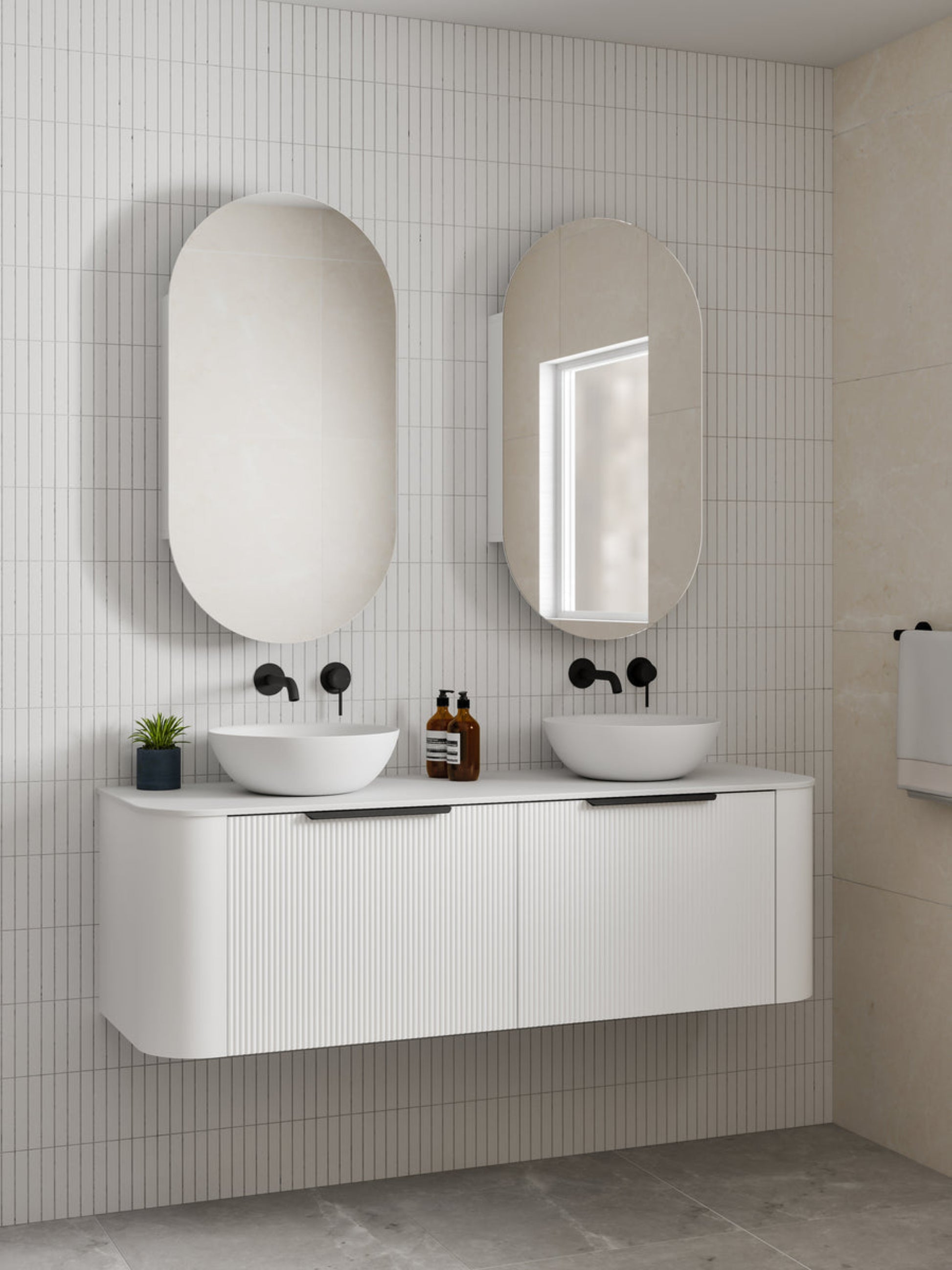 NATURE 1500 PILLAR BATHROOM VANITY - SOLID SLAB TOP MATTE WHITE