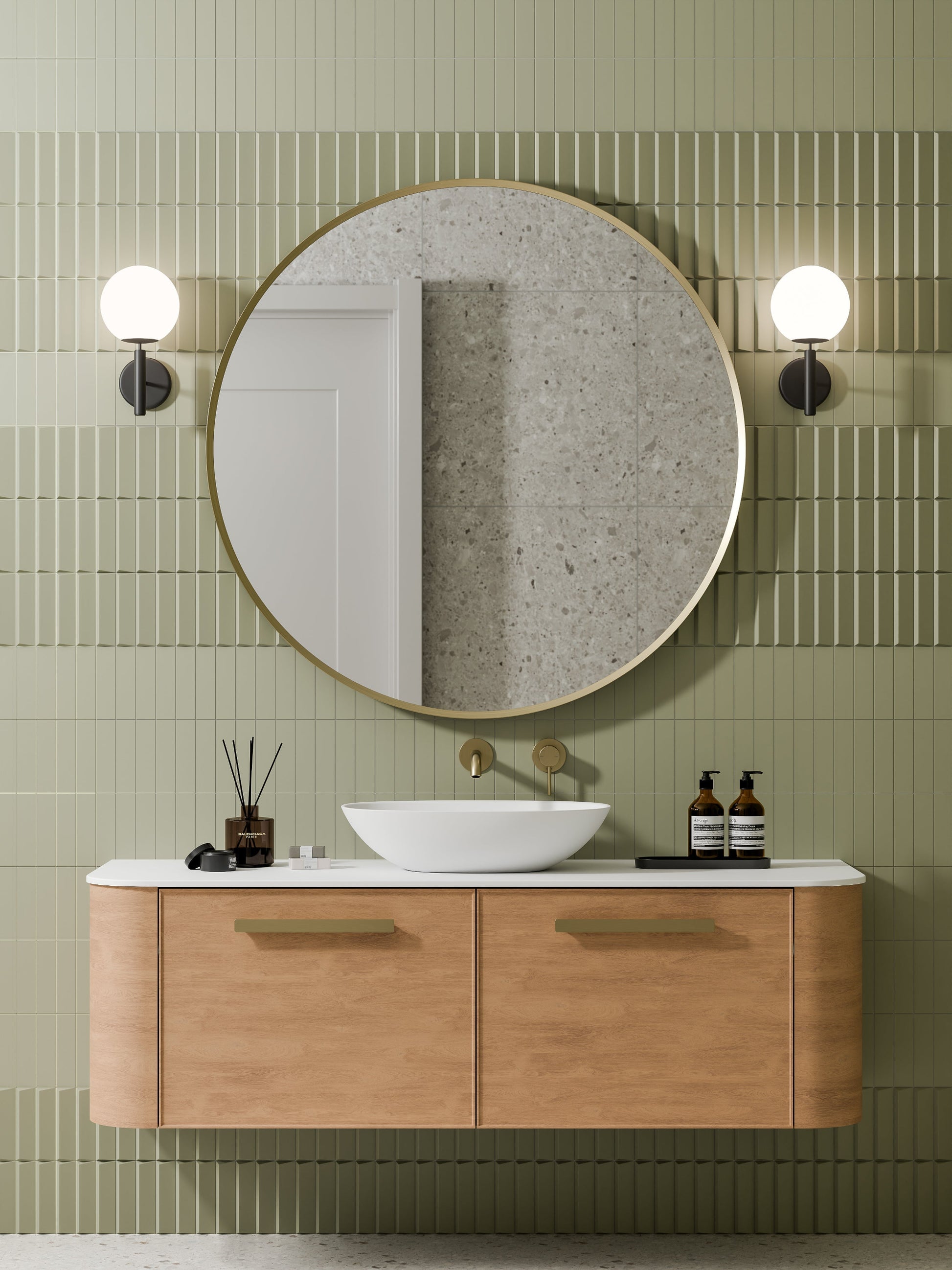 NATURE 1500 SINGLE SINK AXEL BATHROOM VANITY - SOLID SLAB TOP DEVON OAK