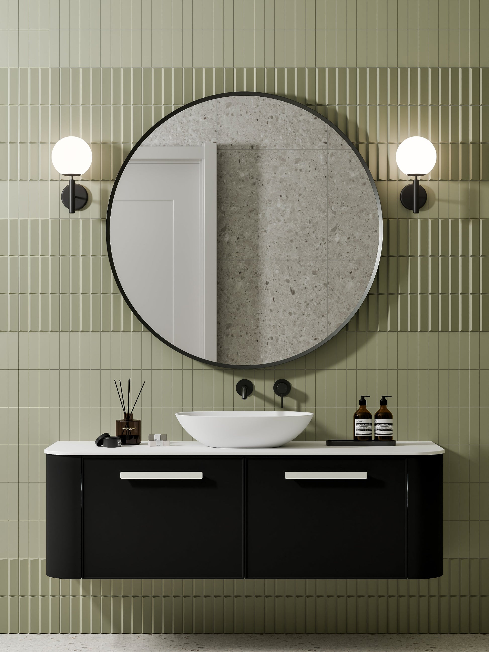 NATURE 1500 SINGLE SINK AXEL BATHROOM VANITY - SOLID SLAB TOP MATTE BLACK