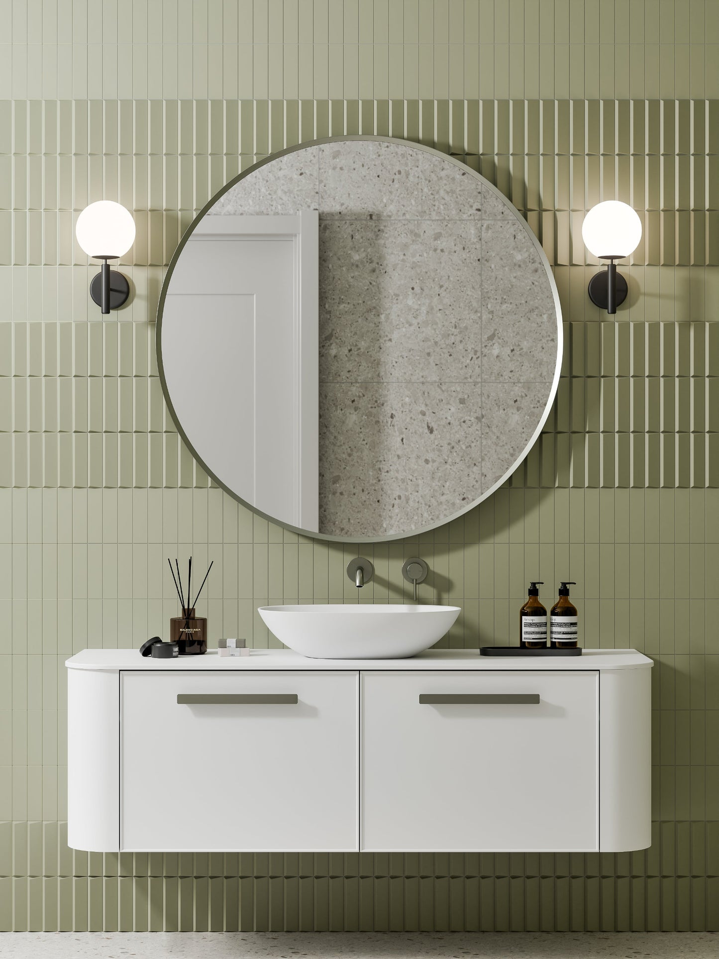 NATURE 1500 SINGLE SINK AXEL BATHROOM VANITY - SOLID SLAB TOP MATTE WHITE