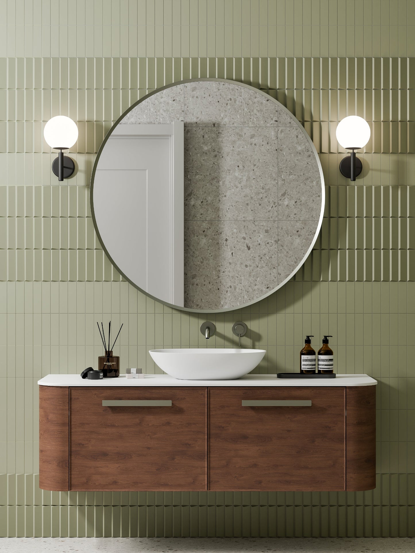 NATURE 1500 SINGLE SINK AXEL BATHROOM VANITY - SOLID SLAB TOP WALNUT