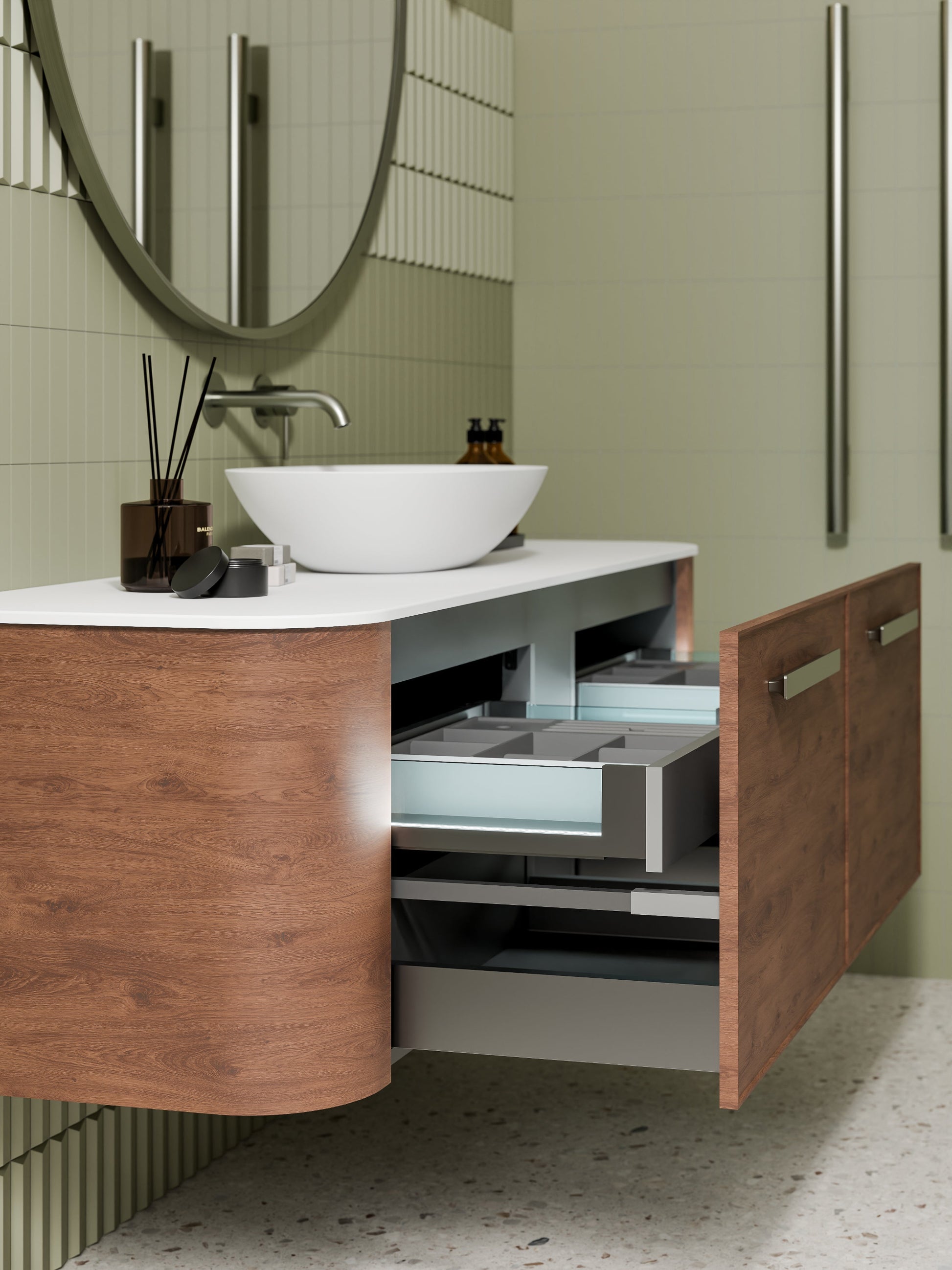 NATURE 1500 SINGLE SINK AXEL BATHROOM VANITY - SOLID SLAB TOP WALNUT