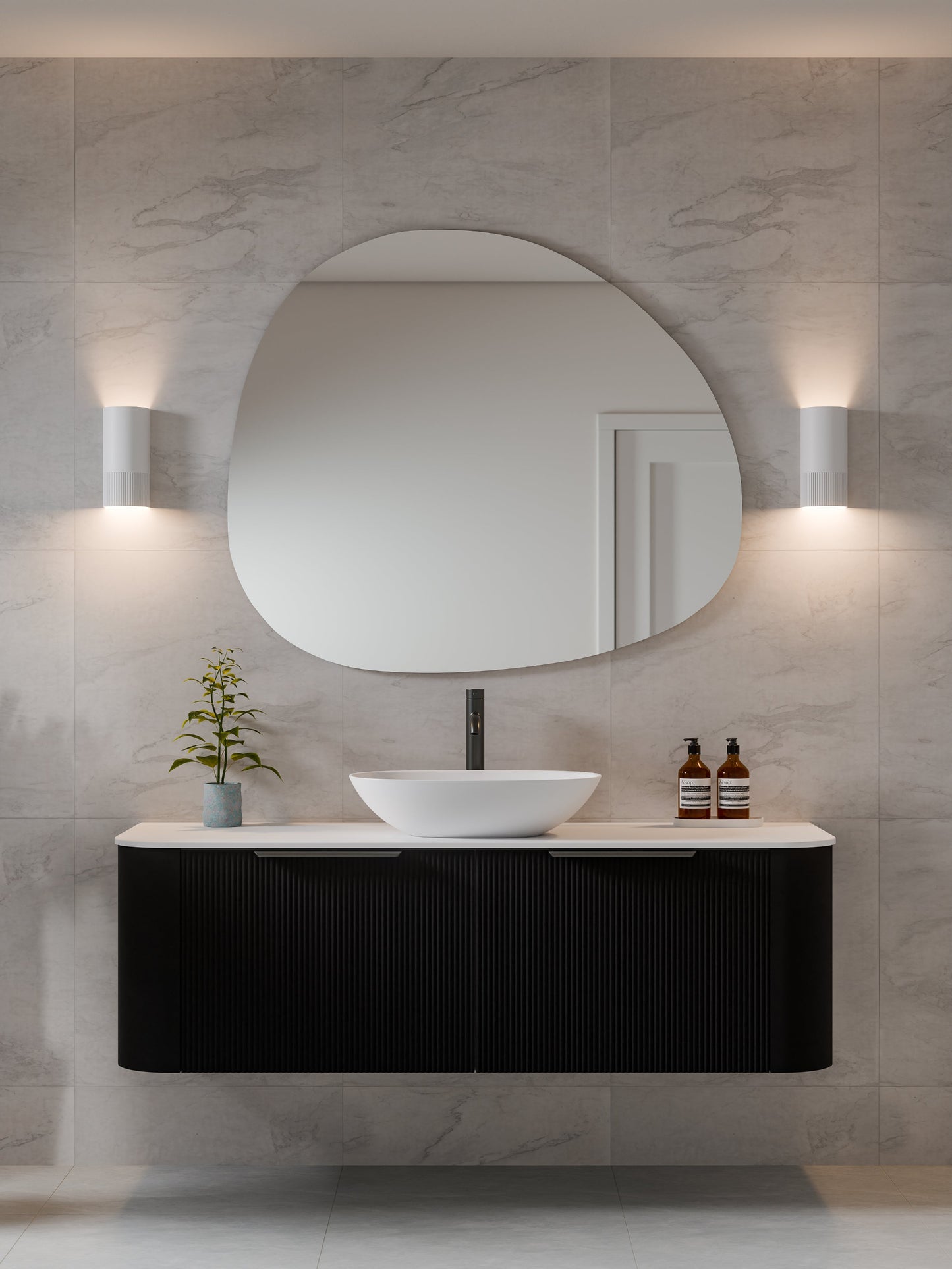 NATURE 1500 SINGLE SINK PILLAR BATHROOM VANITY - SOLID SLAB TOP MATTE BLACK