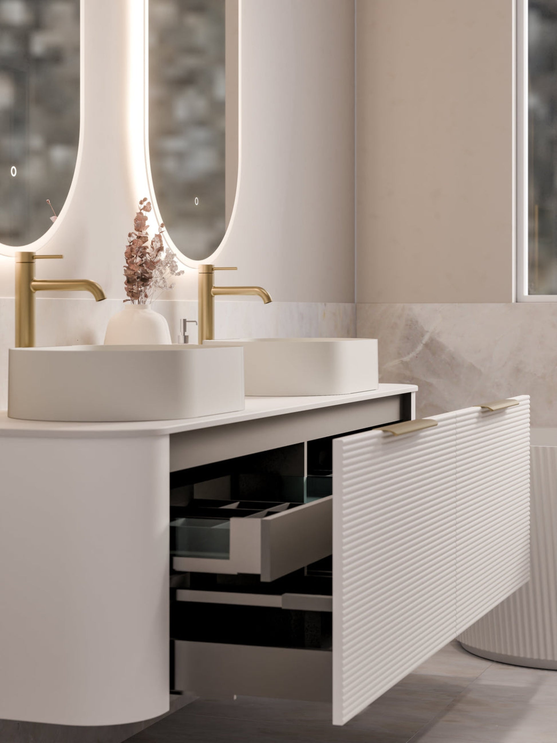 NATURE 1800 ORCHARD BATHROOM VANITY RANGE - SOLID SLAB TOP MATTE WHITE