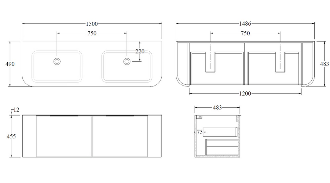 NATURE 1500 PILLAR DOUBLE SINK VANITY WHOLESALE