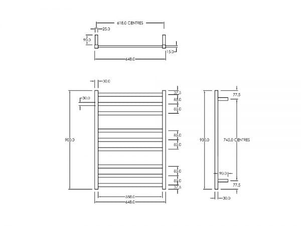 CODE SQUARE HEATED TOWEL LADDERS 900X500MM - 5 COLOURS WHOLESALE