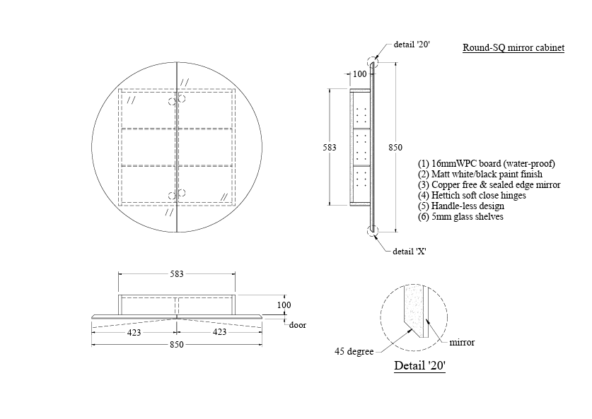 CODE NEO ROUND 850 INSET MIRROR CABINETS - 2 COLOURS