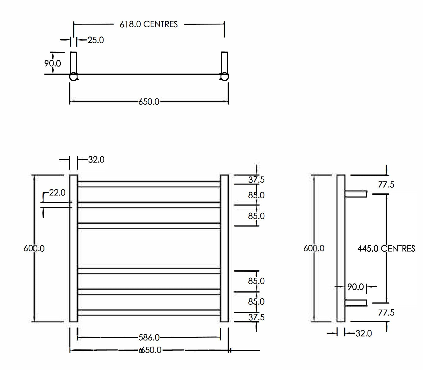 CODE ROUND HEATED TOWEL LADDERS 600X650MM - 7 COLOURS WHOLESALE