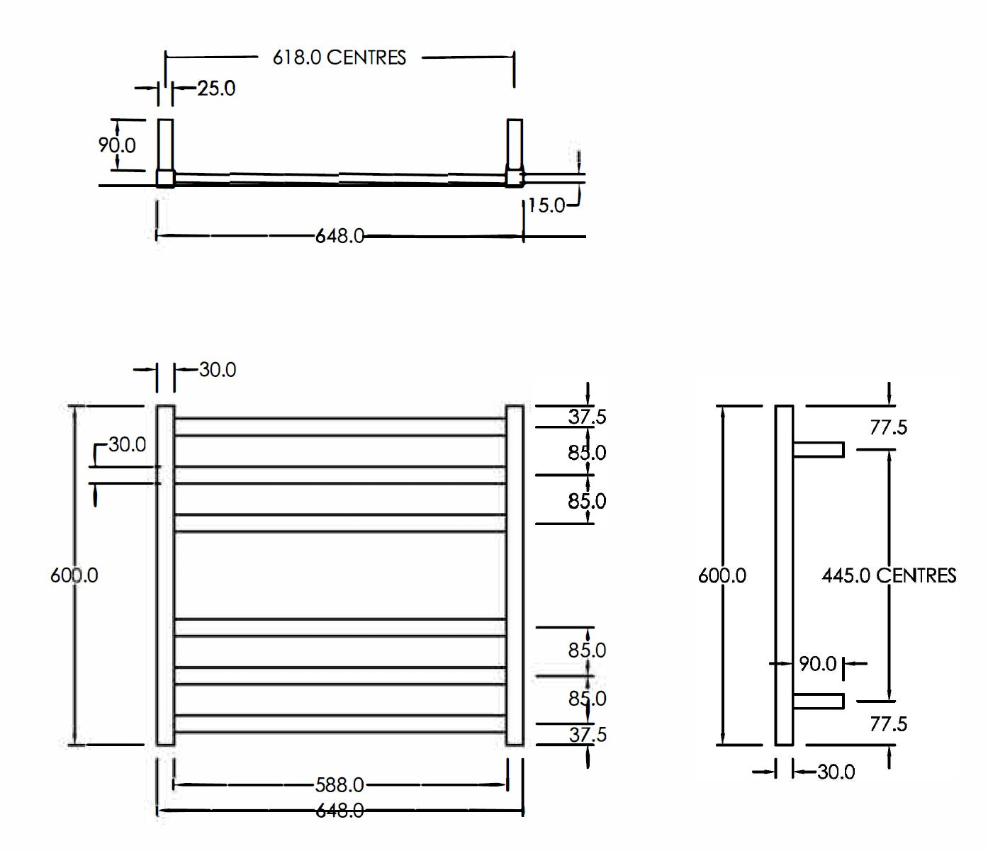 CODE SQUARE HEATED TOWEL LADDERS 600X650MM - 5 COLOURS