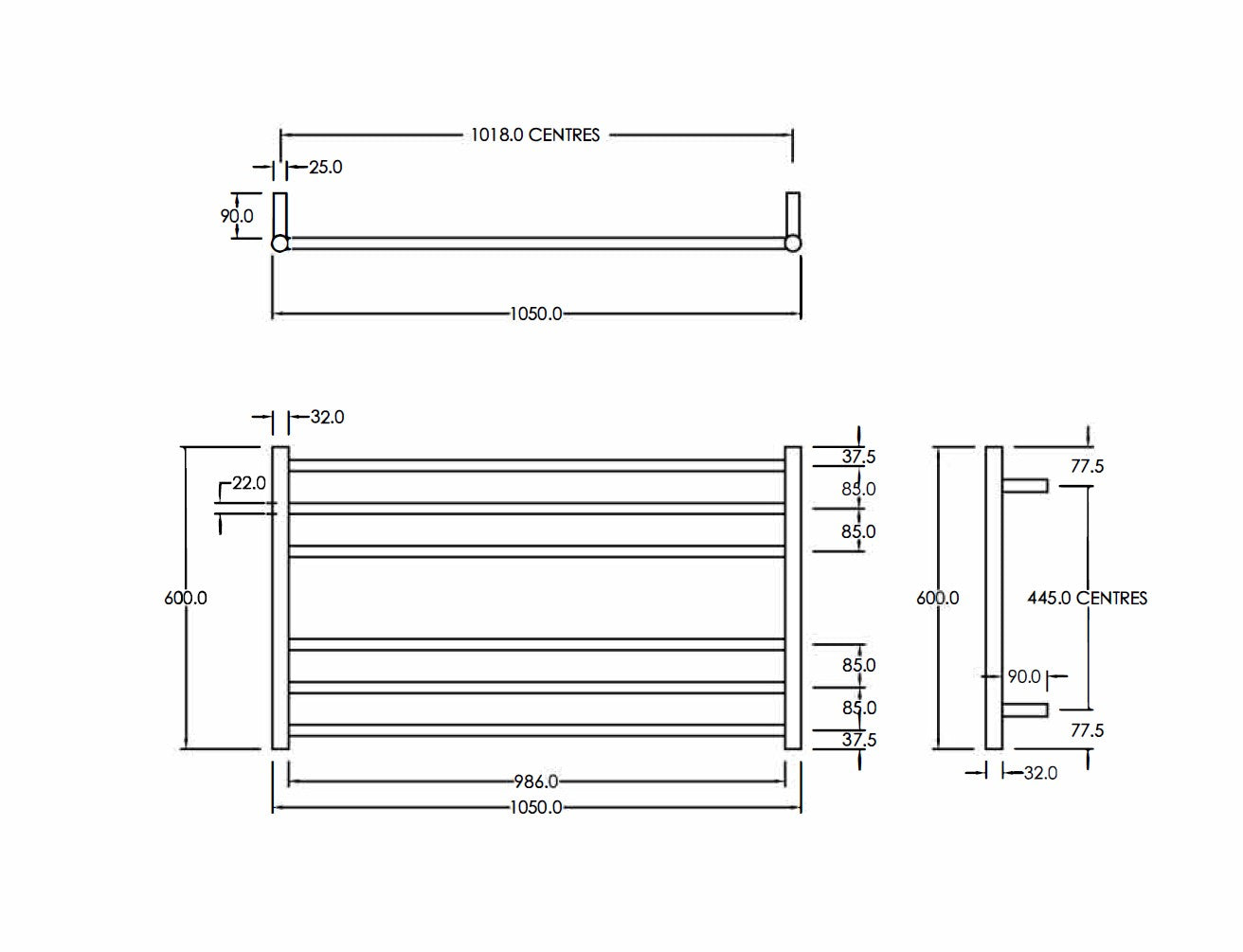 CODE ROUND HEATED TOWEL LADDER 600X1050MM - 2 COLOURS WHOLESALE