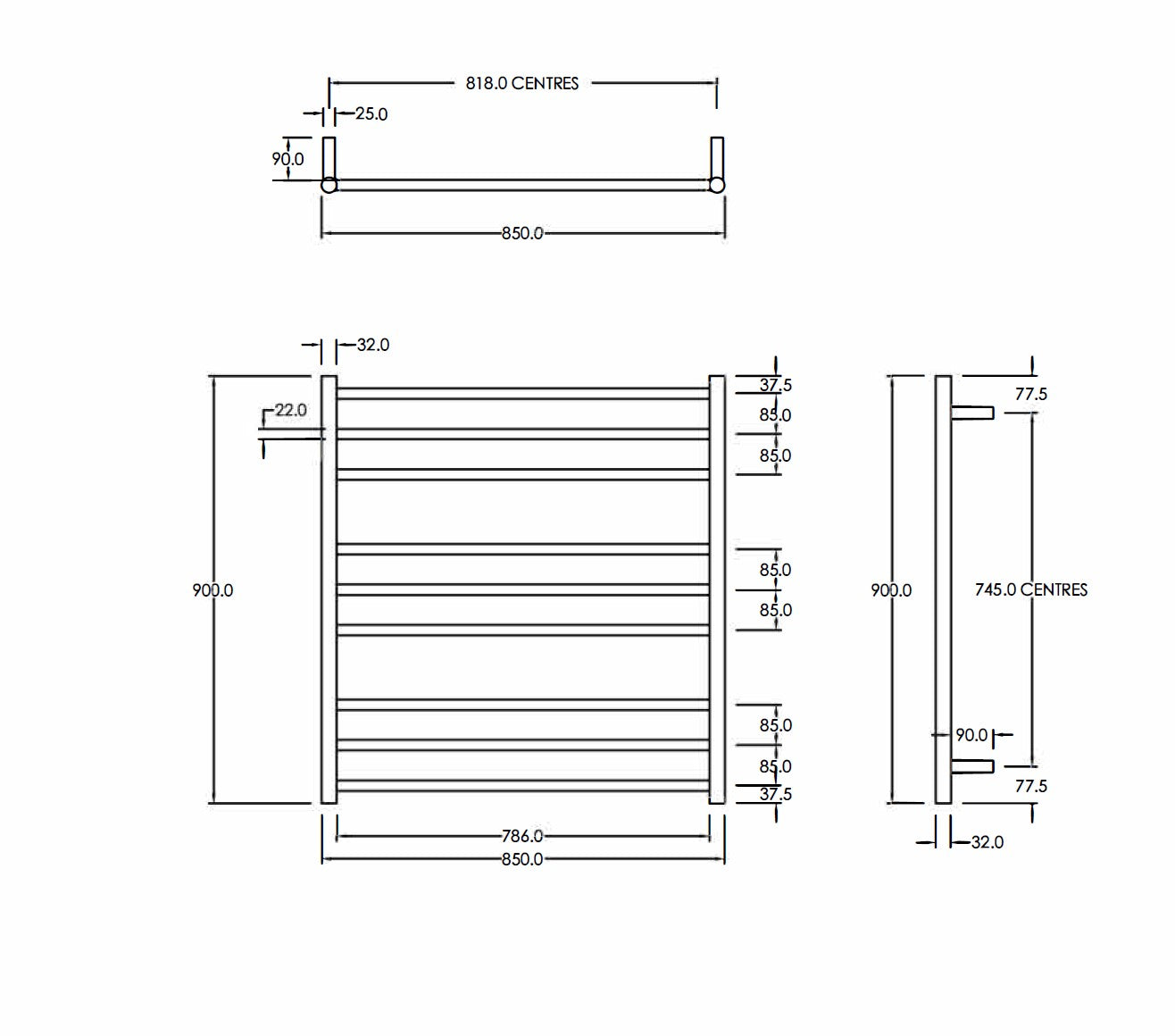 CODE ROUND HEATED TOWEL LADDER 900X850MM - 2 COLOURS WHOLESALE