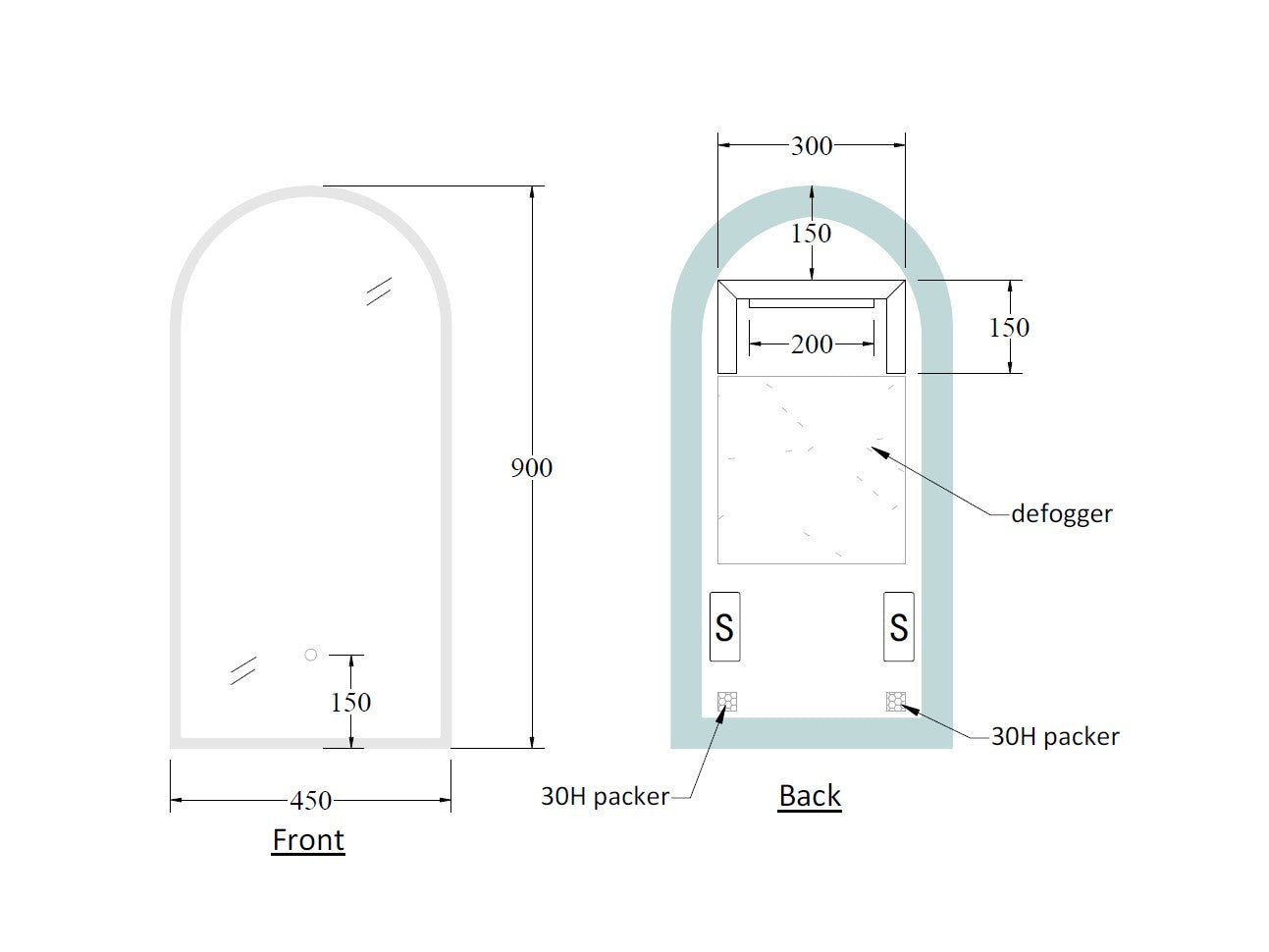 CODE SOLACE ARCH LED MIRROR 450X900MM