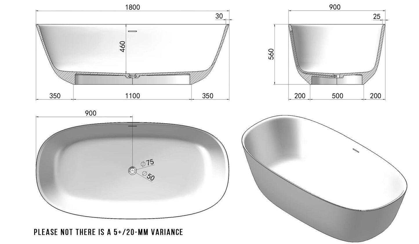 CODE VILLASTONE CERVO 1800 FREESTANDING BATH WHOLESALE