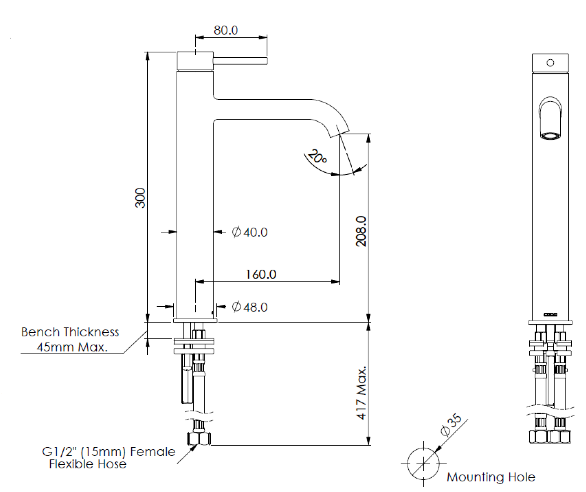 CODE NATURE LINEARE BASIN MIXER TALL | TEXTURED HANDLE