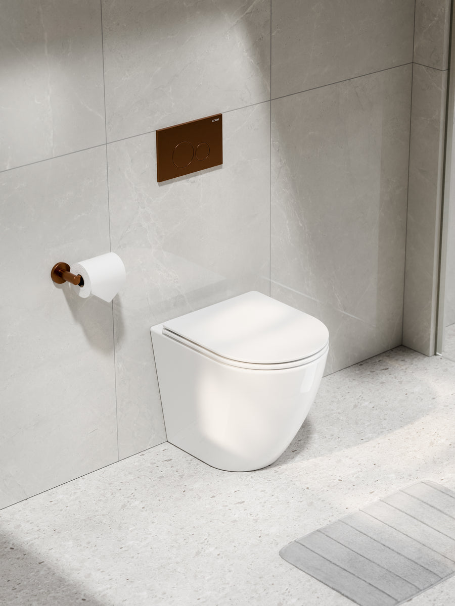 CODE FLOW TYPHOON INWALL TOILET SUITE | BRUSHED COPPER BUTTON
