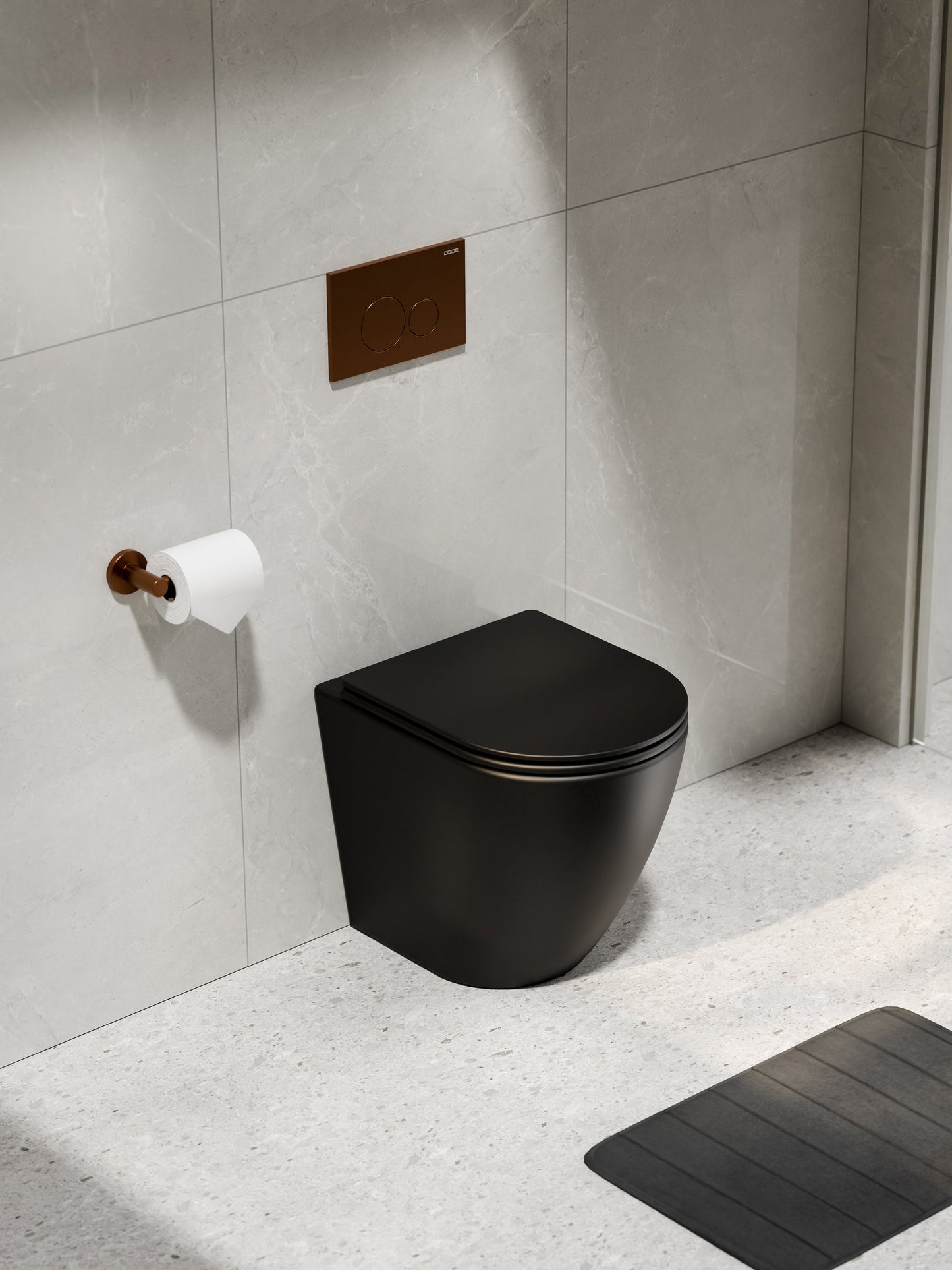 CODE FLOW TYPHOON INWALL TOILET SUITE | BRUSHED COPPER BUTTON